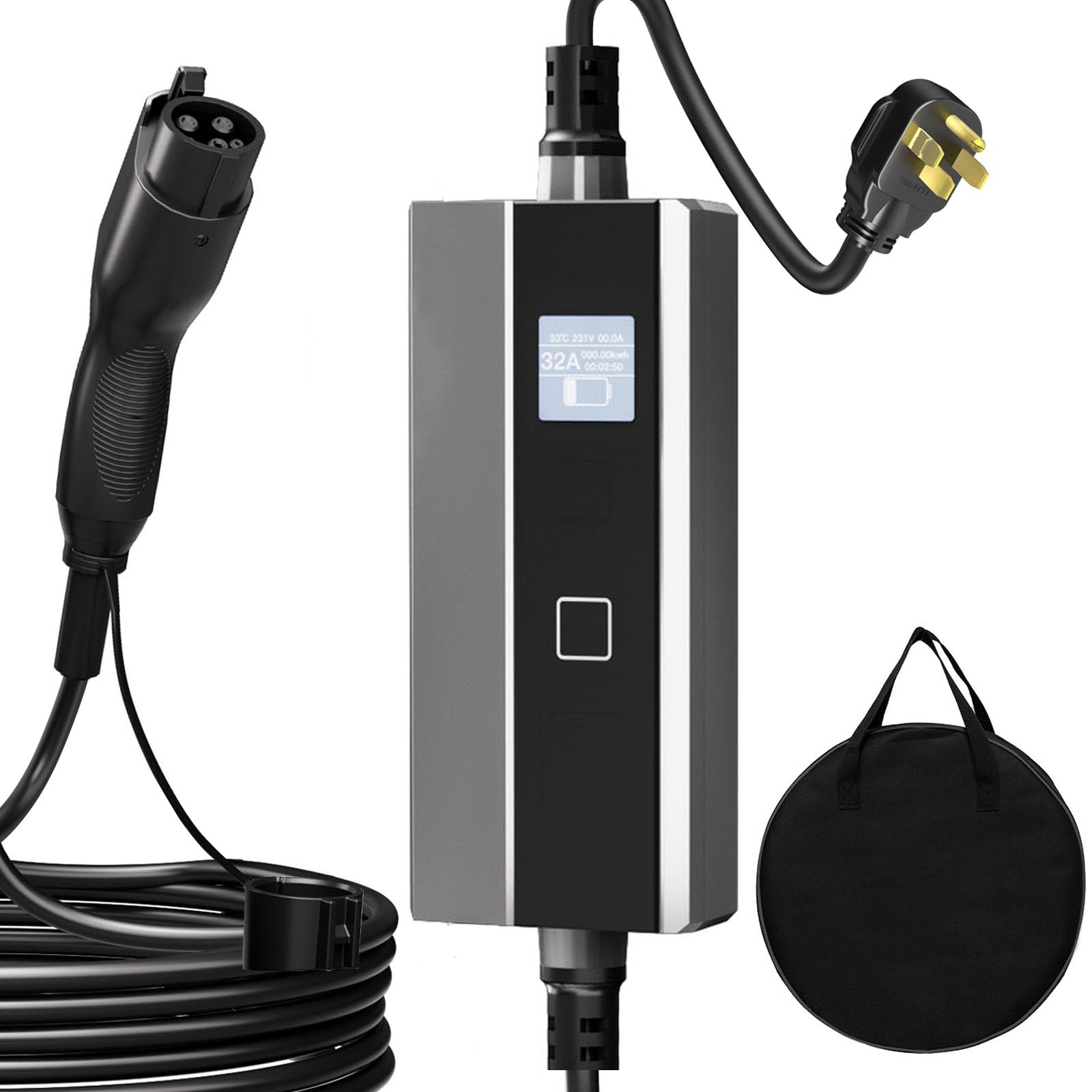 Level 2 EV Charger 16-40A 110-240V, Portable Electric Vehicle Charging Station with 25FT Cable & NEMA 14-50 Plug, J1772 Compatible Home Car Charger for Tesla, Chevy, Nissan - Perfect for Home Garage & Road Trip Charging