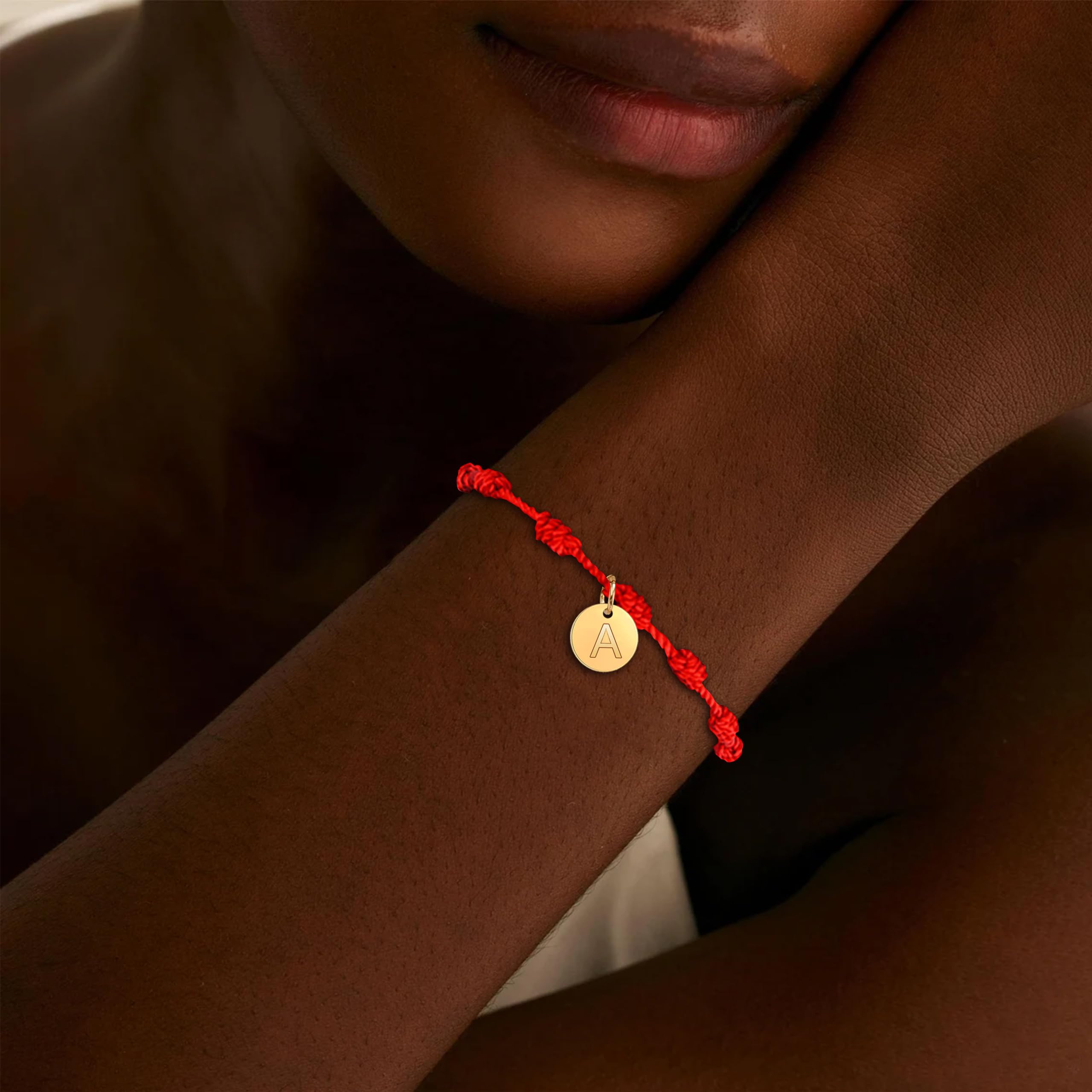 Red Initial Bracelet for Women - 7 Knot Protection String Bracelet with A-Z Letter Charms | Birthday Jewelry Gift for Her | Perfect for Daily Wear, Spiritual Protection & Thoughtful Gifting