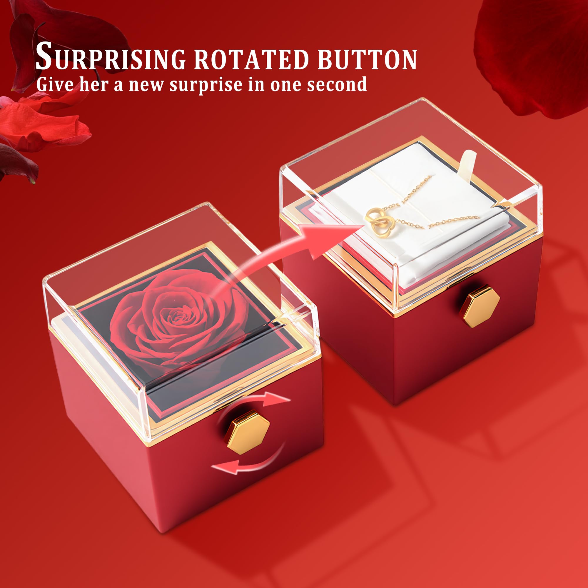 TINGKU Eternal Real Rose Gift Box for Women - Preserved Rose with Custom Engraved Heart Necklace, Personalized Romantic Gift for Wife, Girlfriend, Mom (Mother's Day, Anniversary, Valentine's Day) - Perfect for Weddings, Proposals & Special Occasions
