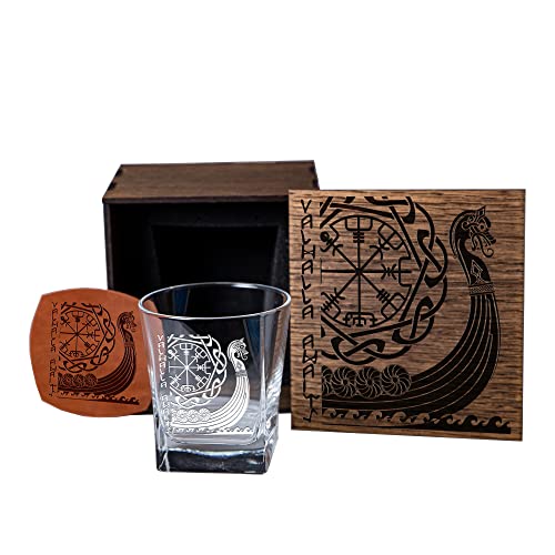 Premium Viking-Themed Whiskey & Bourbon Glass Gift Set for Men - Unique Anniversary, Birthday & Father's Day Present - Best Man & Groomsman Gifts (Drakkar Design) - Perfect for Home Bars, Man Caves & Viking Enthusiasts