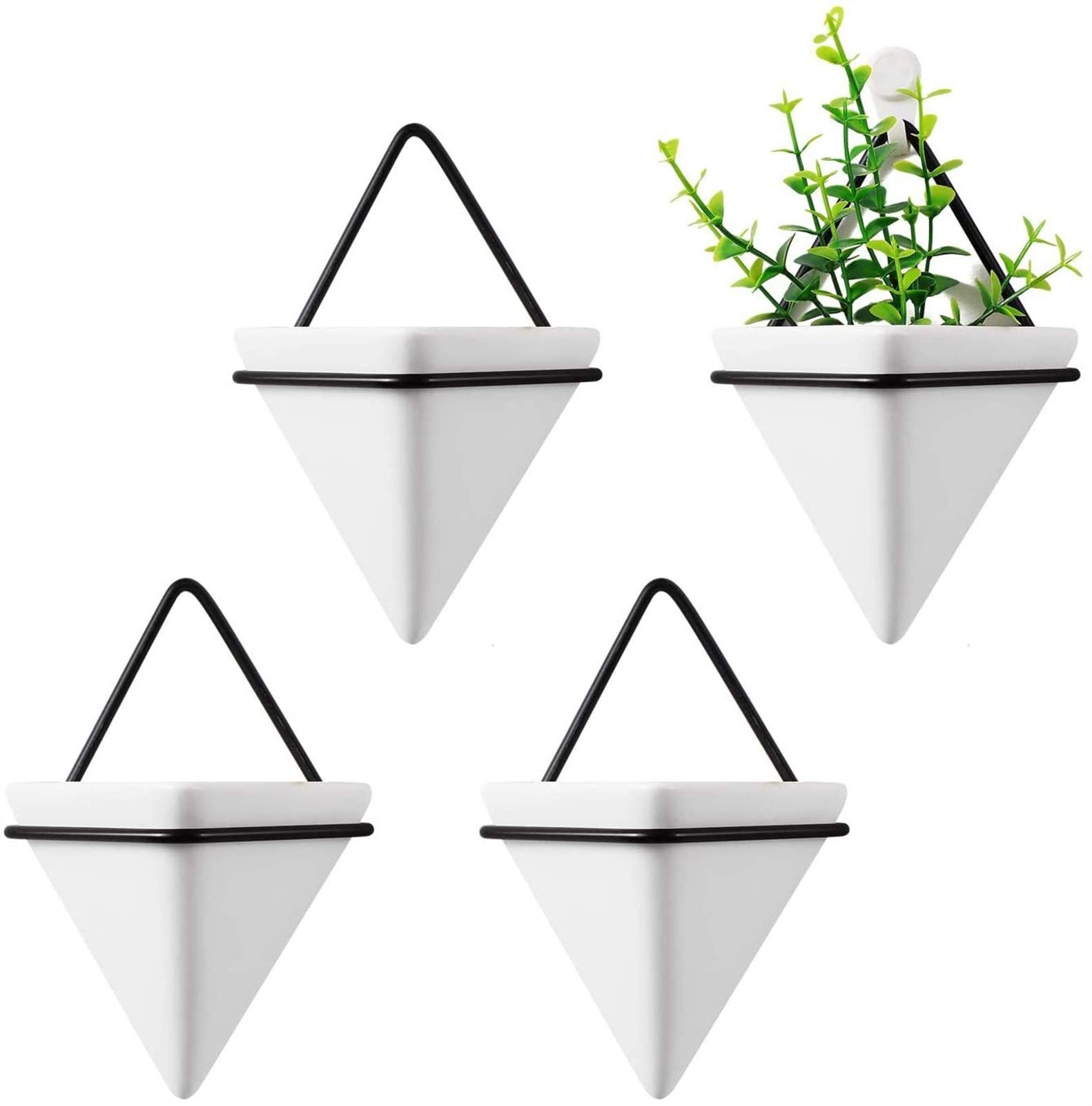 WJJ Triangle Wall Planter Set of 4 - Modern Geometric Hanging Planters for Air Plants | Small Wall-Mounted Vases for Home & Office Decor | Perfect for Living Room, Bedroom, Balcony Decor | Unique Birthday & Wedding Gift Idea
