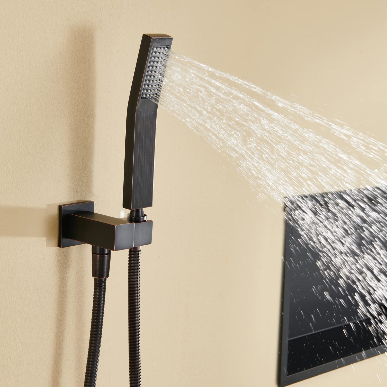 12 Inch Oil Rubbed Bronze Rain Shower System - Wall Mount Bathroom Faucet with Rainfall Shower Head & Handheld Shower - Perfect for Spa-Like Luxury Bath Experience in Master Bathrooms & Modern Home Renovations