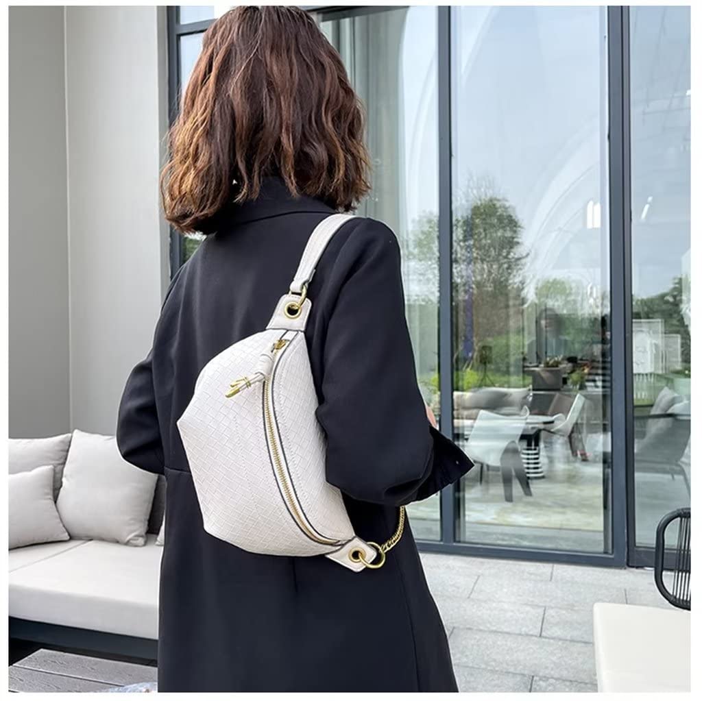Women's PU Leather Crossbody Fanny Pack - Stylish Shoulder Bag with Weave Design for Travel, Running, and Everyday Use