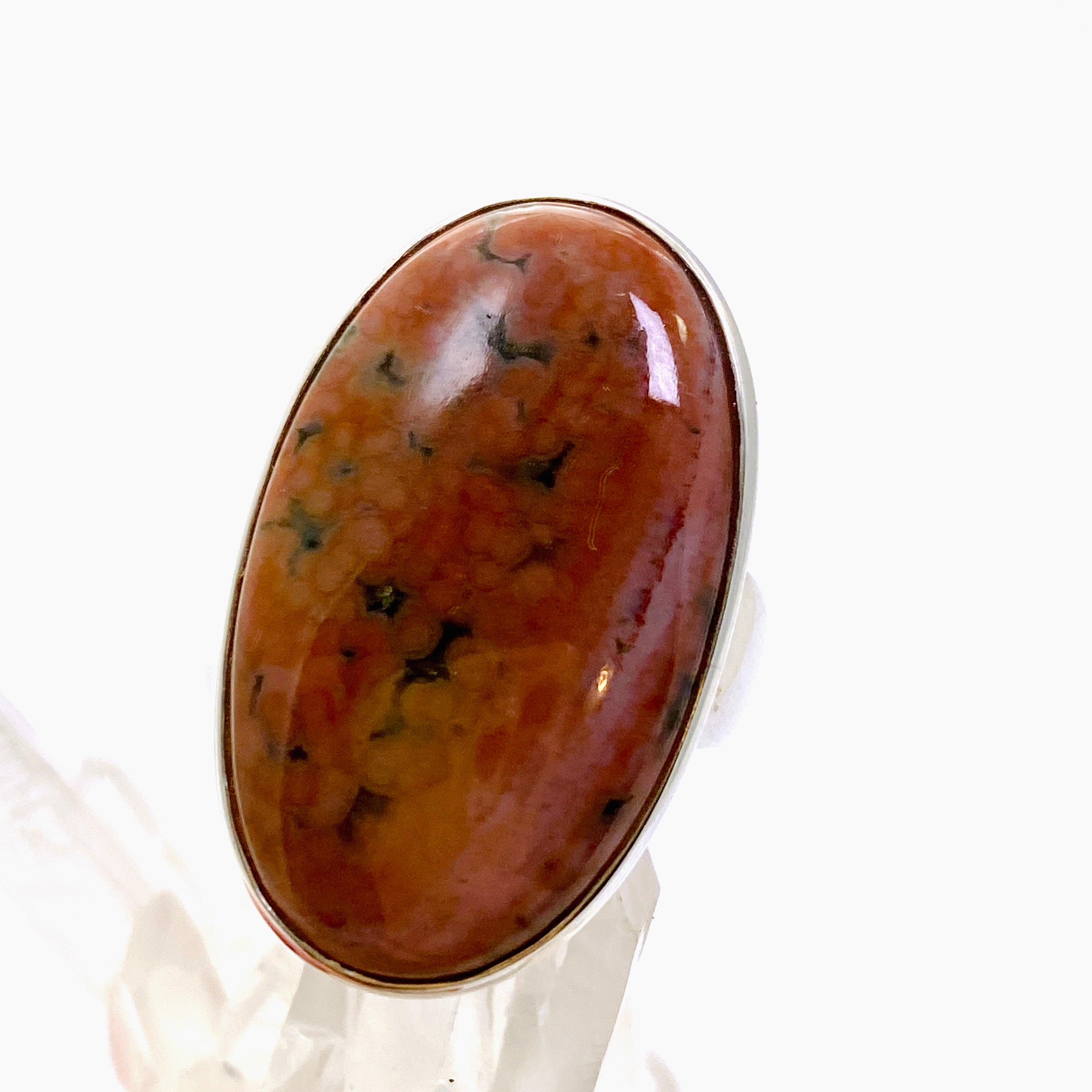 Ocean Jasper Oval Cabochon Ring - Size 8 - Natural Stone Jewelry - Handmade Silver Ring for Women - Perfect for Boho Style, Meditation & Spiritual Healing