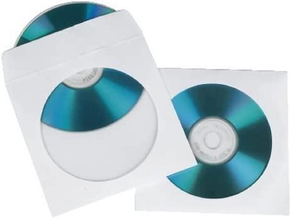 Hama 100-Pack White CD/DVD Paper Protective Storage Sleeves - Acid-Free Archival Quality for Music, Movies & Data Disc Organization
