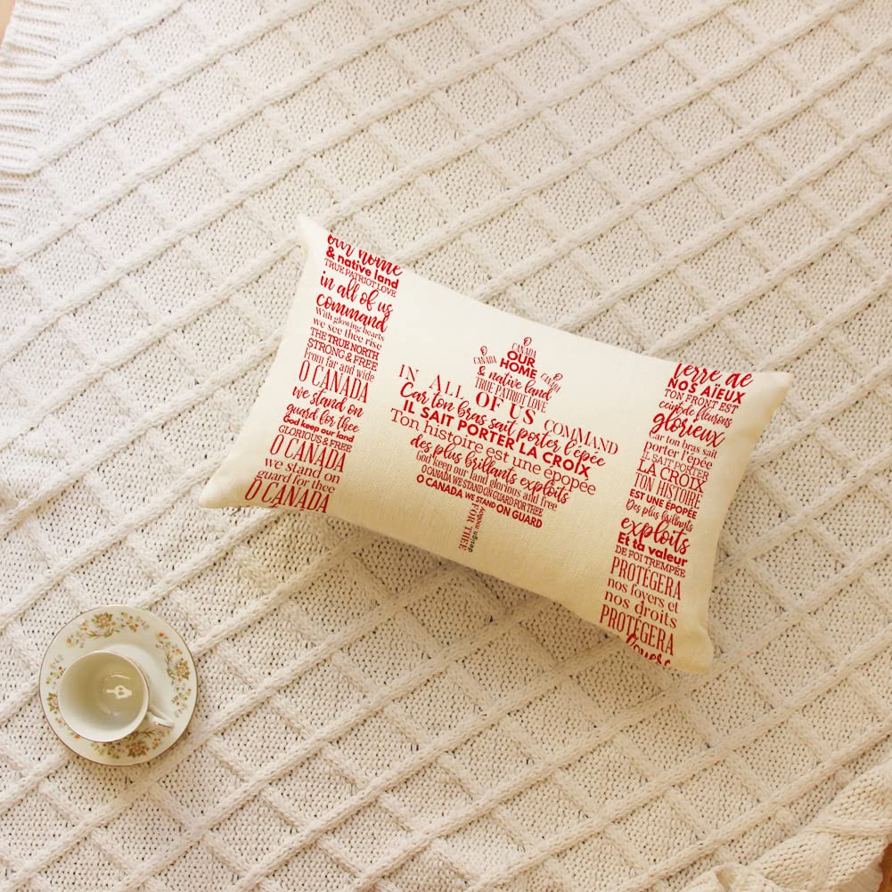 Farmhouse Lumbar Pillow Covers 12x20 Inch - Canada Our Home Quotes - Decorative Cushion Cases for Sofa, Couch & Living Room - Cozy Home Decor Accent