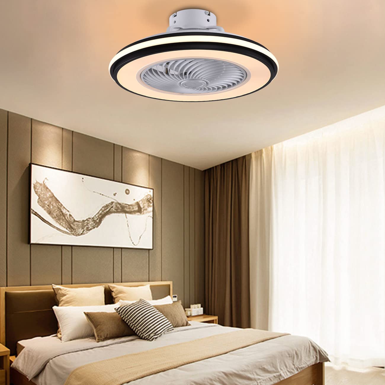 20 Inch Low Profile Ceiling Fan with Light - 3 Color Temperature & 3 Speed Settings - Flush Mount LED Invisible Fan Light with Remote Control - Perfect for Bedroom, Living Room & Office Spaces