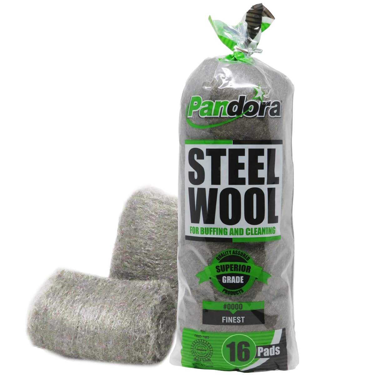 Pandora Steel Wool #0000 - Finest Grade, 16 Pads for Buffing and Cleaning - High-Quality Metal Strands - Perfect for Windows, Furniture, and Automotive Detailing