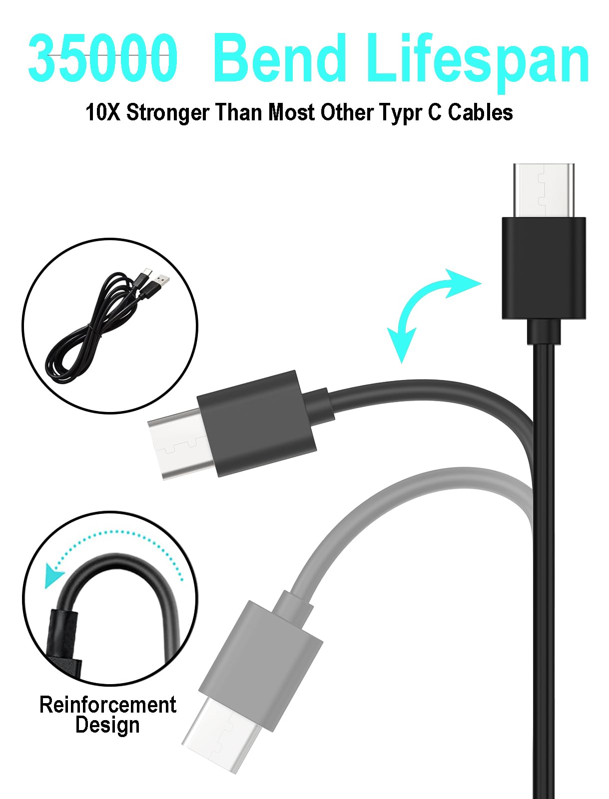 10FT/3m Fast Charging USB-C Cable for Xbox Series X/S, PS5 DualSense & Switch Pro Controller - Replacement Power Cord for Nintendo Switch, Steam Deck, Samsung Galaxy S9/S8/Note 8 - Perfect for Gaming & Mobile Device Charging at Home or Travel