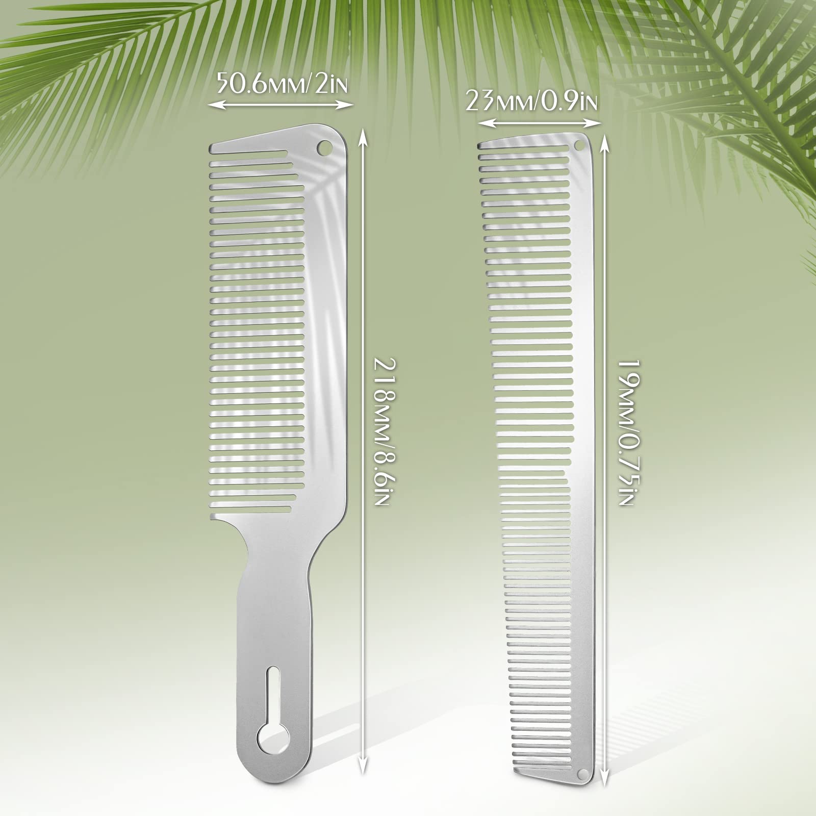 Patelai 2 Pack Stainless Steel Flat Top Clipper Combs for Men & Women - Professional Barber Salon Hair Cutting Tools (2 Styles, Silver) - Perfect for Fades, Buzz Cuts & Styling