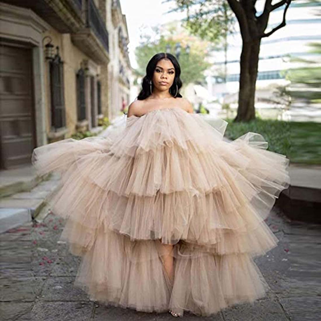 2023 High Low Prom Dresses | Elegant Tiered Puffy Tulle Ball Gowns | Long Strapless Orchid Evening Gown | Perfect for Prom Night, Photography & Special Occasions