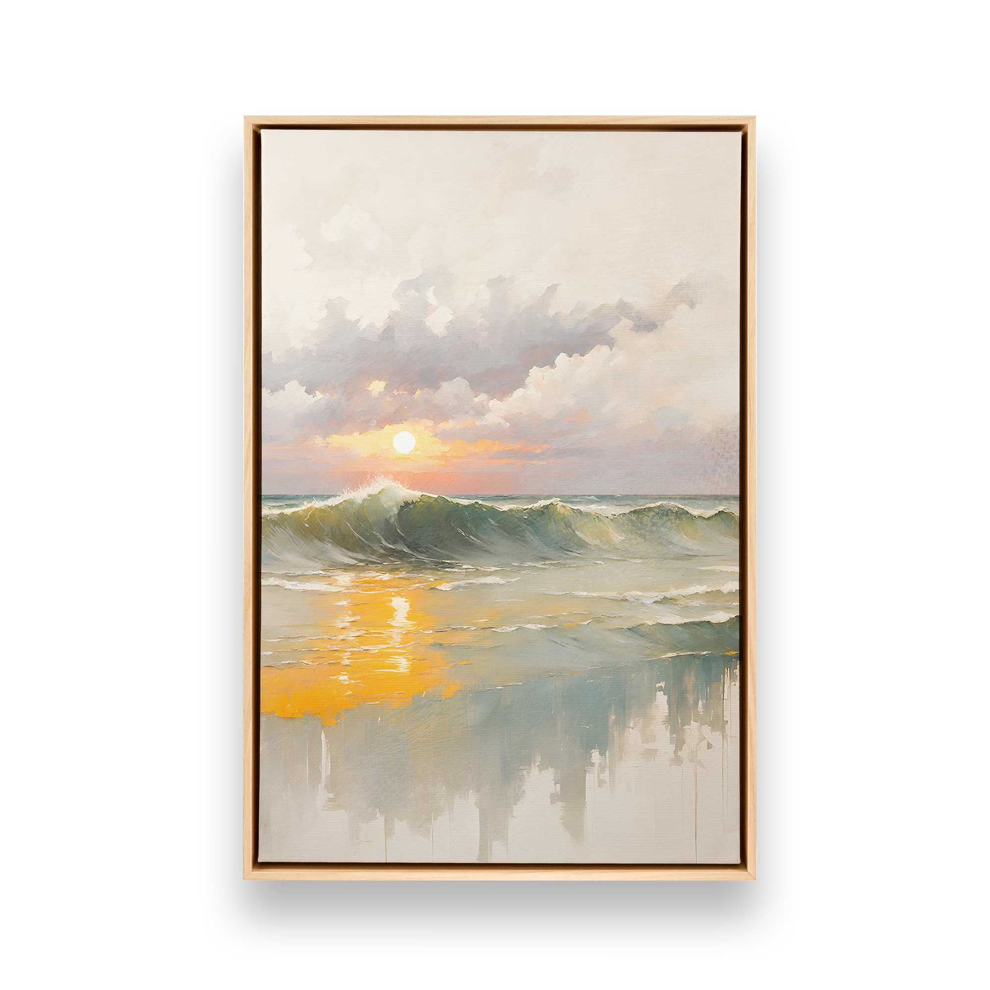 Golden Waves at Sunset Canvas Wall Art Print - Ocean Beach Decor for Living Room, Bedroom & Office