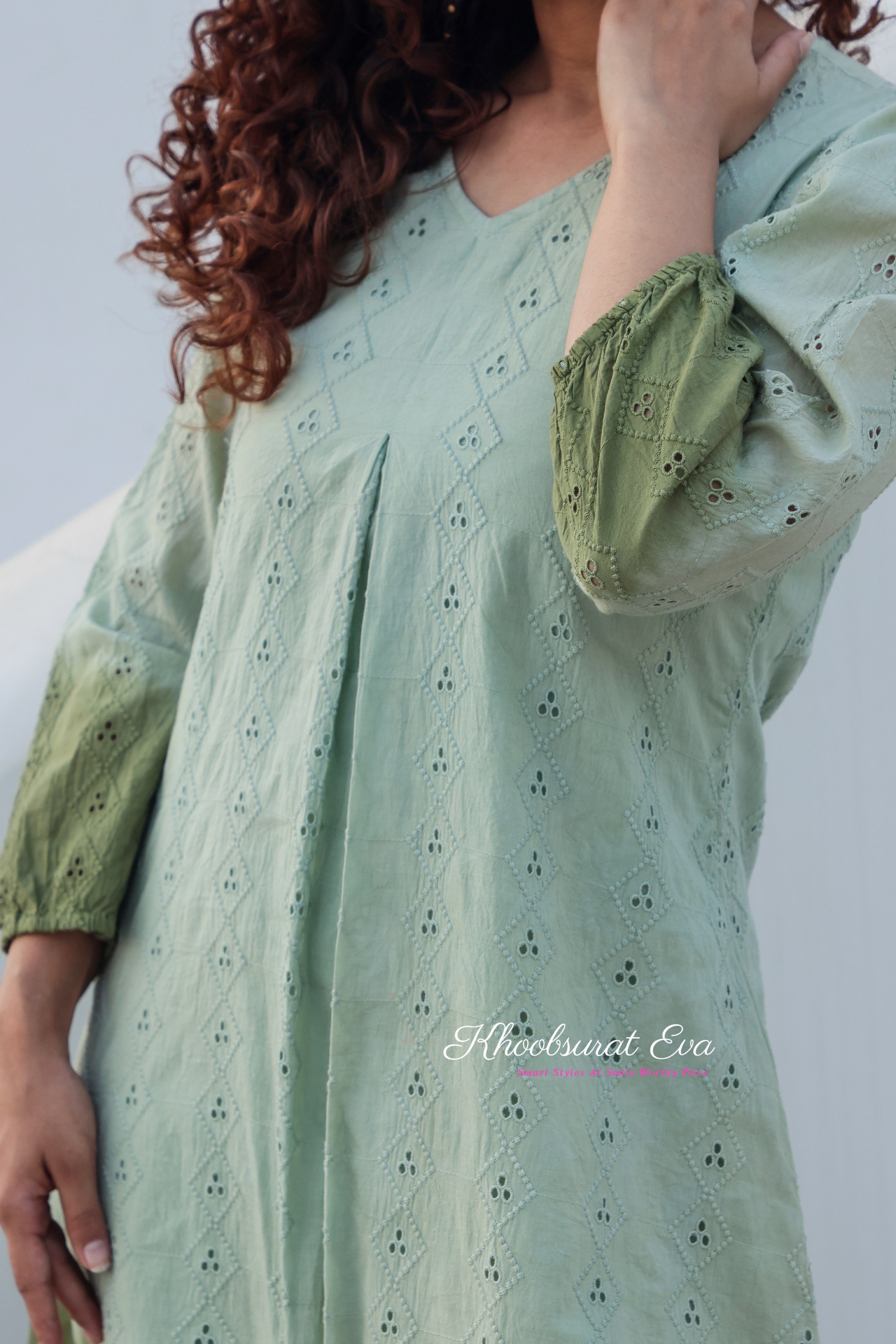 Pista Green Embroidery Ombre Dress for Women - Elegant Floral Summer Maxi Dress for Beach, Wedding & Special Occasions