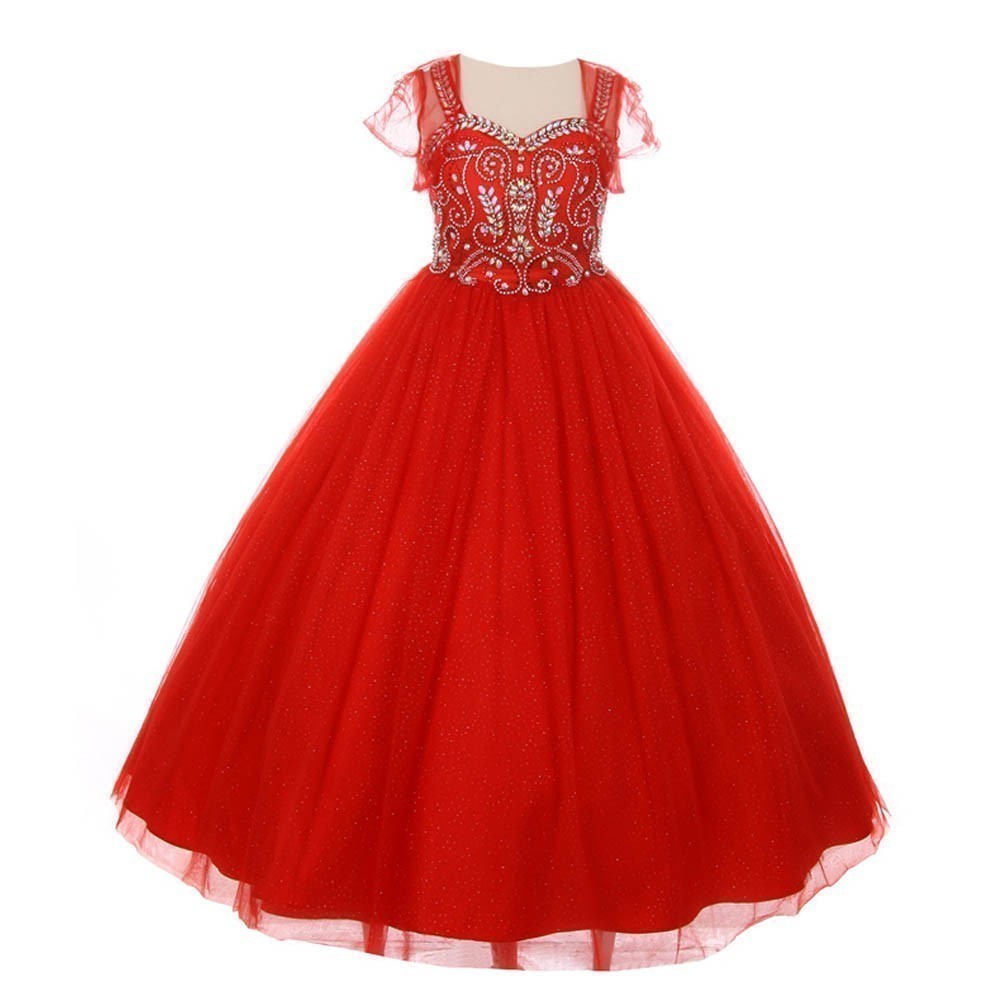 Big Girls Red Bedazzled Rhinestone Tulle Bolero Jacket - Special Occasion Dress for Weddings & Parties (Sizes 8-16) | Perfect for Flower Girls, Pageants & Formal Events