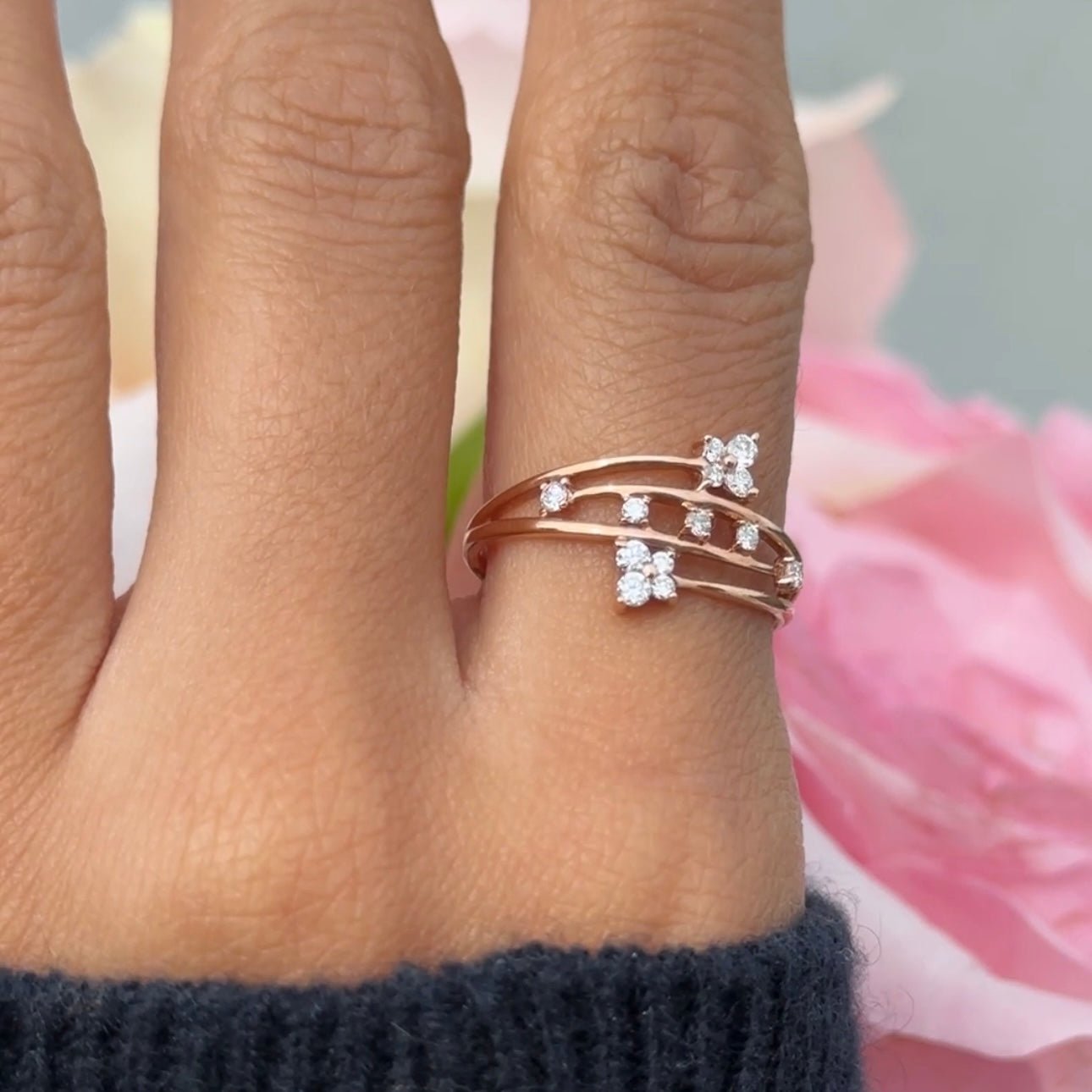 14k Rose Gold Diamond Butterfly Wrap Cocktail Ring - Elegant Statement Jewelry for Women, Perfect for Parties, Weddings & Special Occasions
