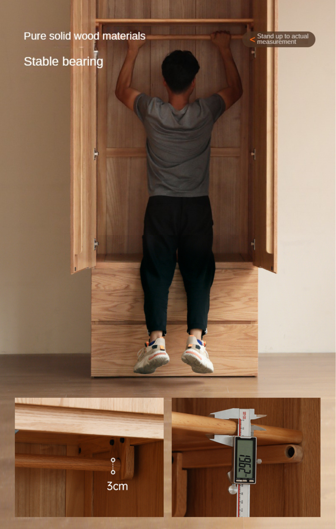 Oak Solid Wood Sectional Wardrobe - Spacious Modular Closet Organizer for Bedroom & Walk-in Closets | Durable Storage Solution for Clothes, Shoes & Accessories