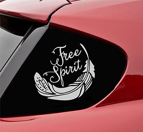 Free Spirit Feather Vinyl Decal Sticker - Satin Silver Finish - Waterproof & Durable for Cars, Laptops, Windows - Perfect for Boho Home Decor & Personalization
