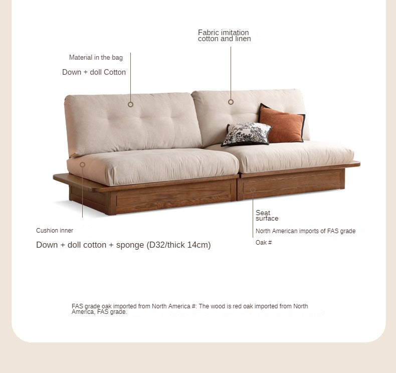 Modern Oak Solid Wood Upholstered Fabric Sofa - Durable & Stylish Living Room Furniture for Home Decor