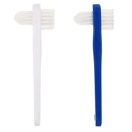 Healifty Denture Brush - Double Sided False Teeth Cleaning Tool, 2 Pack (White & Blue) - Perfect for Denture Care, Oral Hygiene & Travel Use