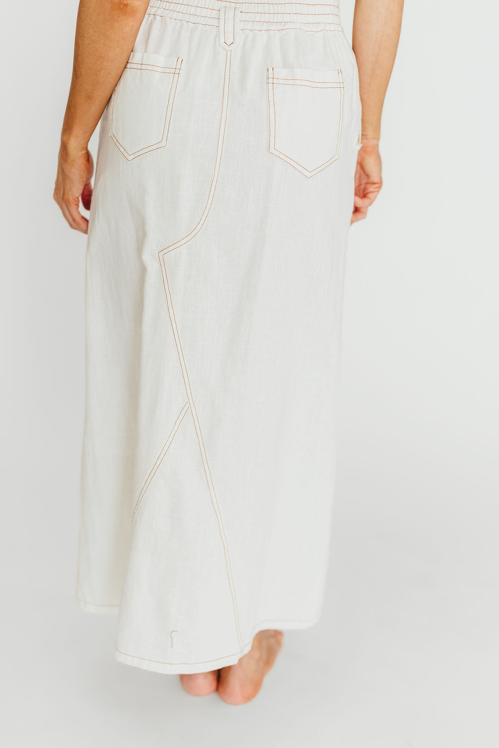 Marium Washed Linen Blend Maxi Skirt - Off White | Comfortable & Breathable Summer Skirt for Beach, Vacation & Casual Outings