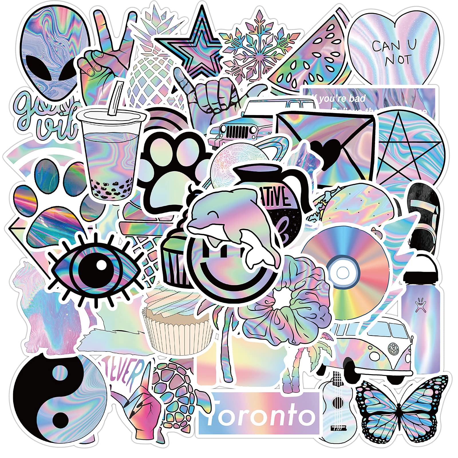 50 Pack Cute VSCO Aesthetic Waterproof Vinyl Stickers for Water Bottles, Laptops, Hydroflasks & Skateboards - Trendy Decals for Teens, Kids & Girls - Perfect for School, DIY Crafts & Personalizing Accessories