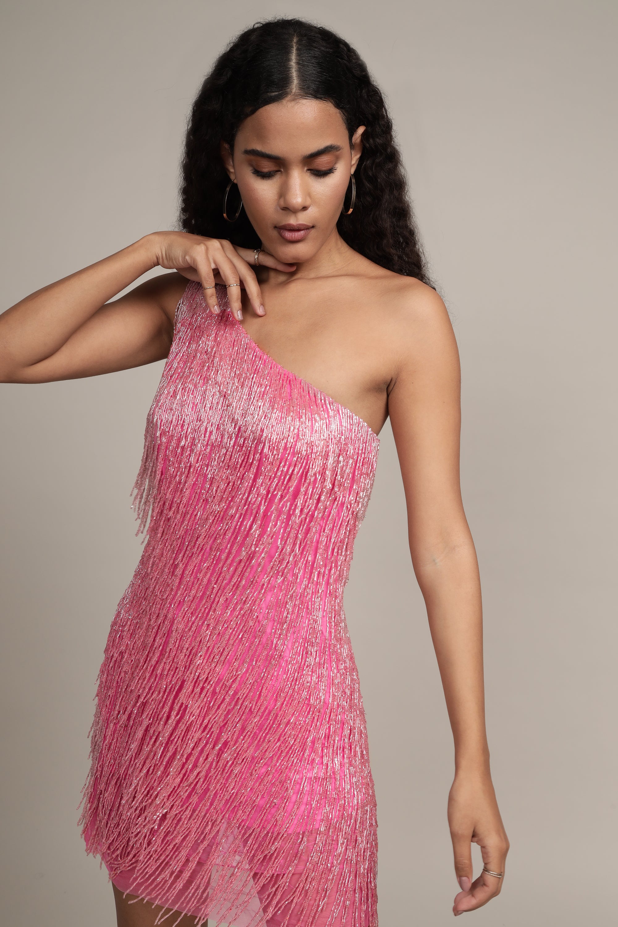 Athena Embellished Pink Fringe Mini Dress - Sexy Party Dress for Women, Cocktail Night Out, Date Night & Special Occasions