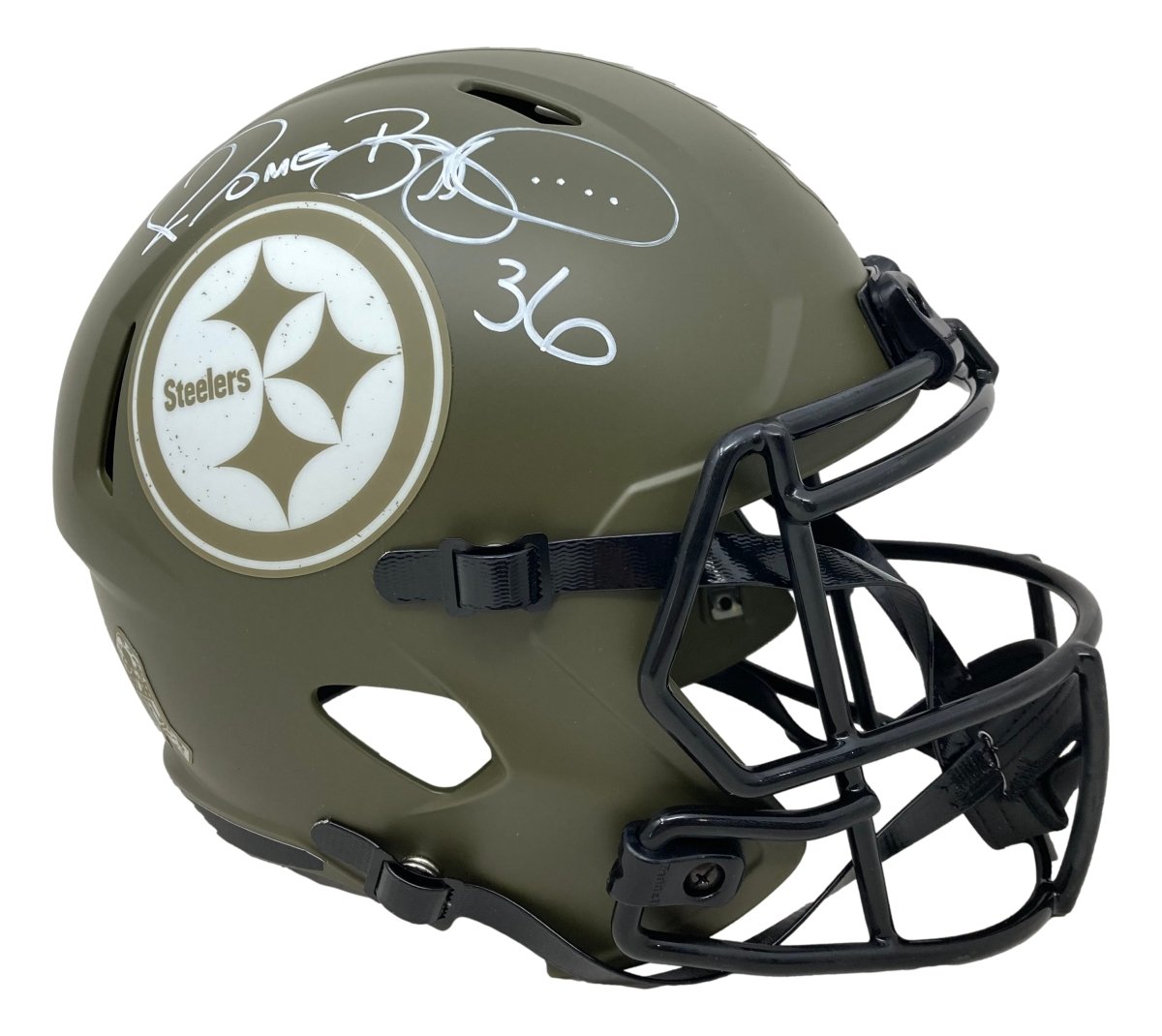 Jerome Bettis Autographed Pittsburgh Steelers Salute to Service Speed Replica Helmet - Limited Edition Signed Football Collectible - Perfect for NFL Fans, Sports Memorabilia Displays & Man Cave Decor