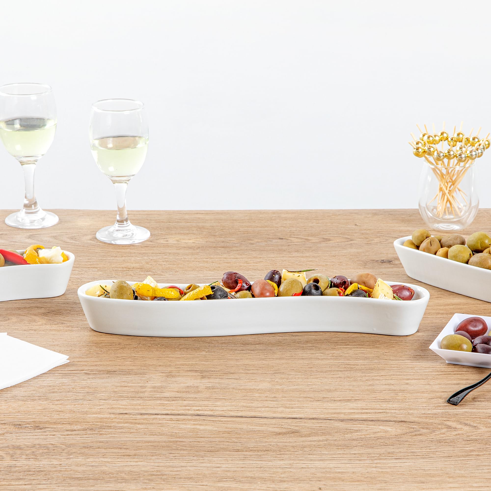 Swerve 10oz Olive Plate - White Porcelain Chip-Resistant Dishwasher Safe for Snacks & Appetizers
