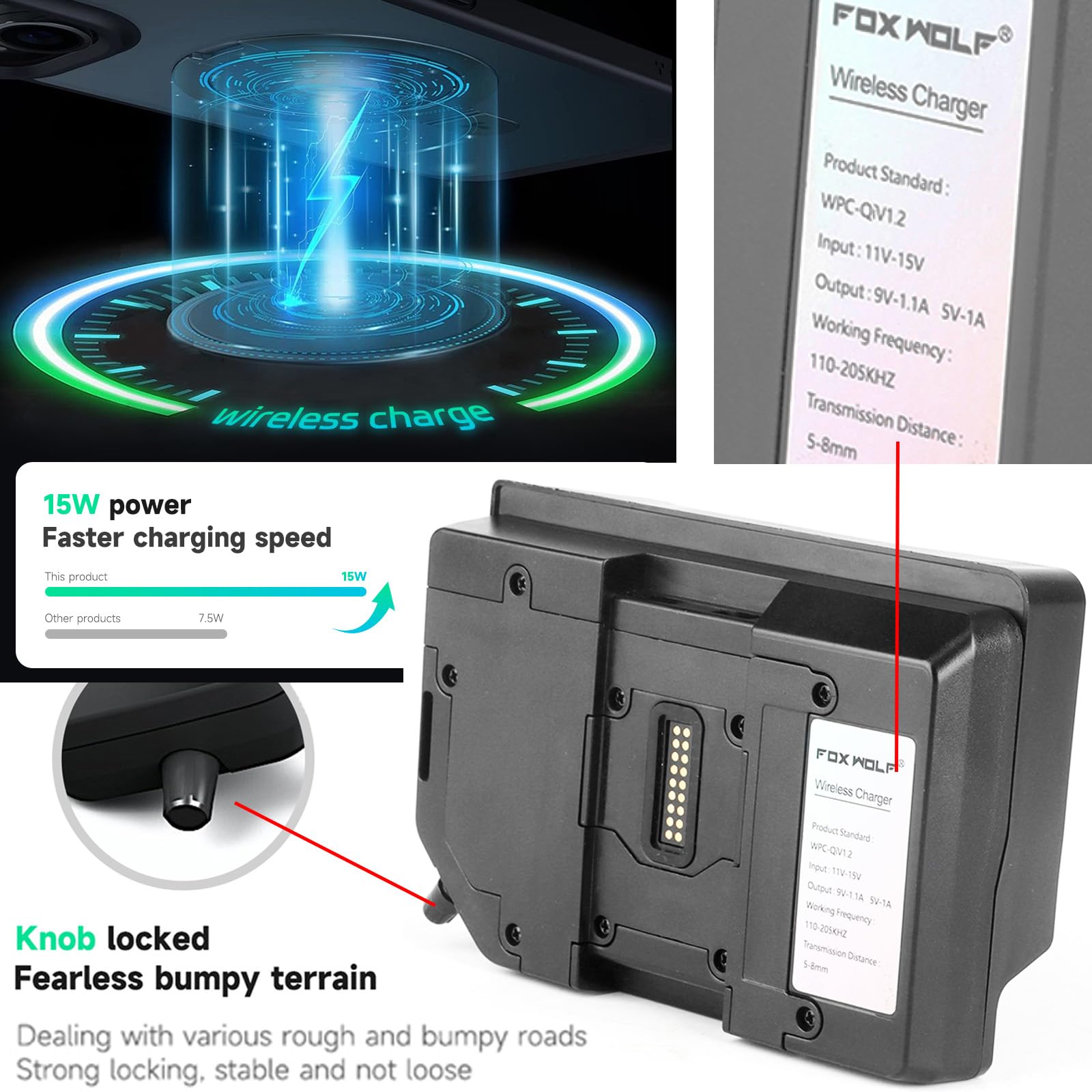 RUNNING PANTHER Motorcycle Phone Mount - 15W Wireless Charger & USB-C Fast Charging, Waterproof Phone Holder for BMW R1200GS/R1250GS/ADV/S1000XR/F750GS/F850GS - Perfect for GPS Navigation & Adventure Riding