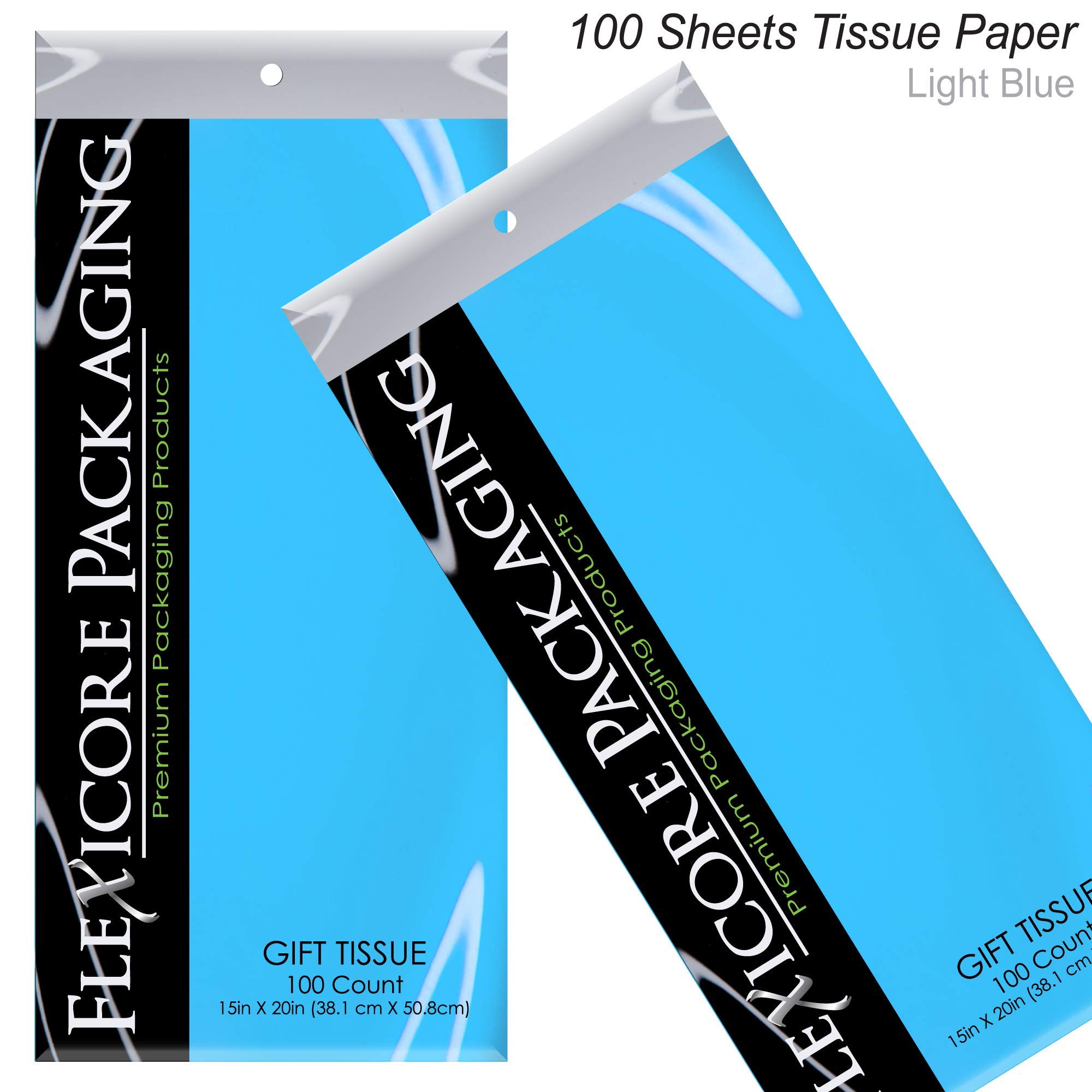 Premium White Kraft Paper Gift Bags with Light Blue Tissue Wrap - 5.25