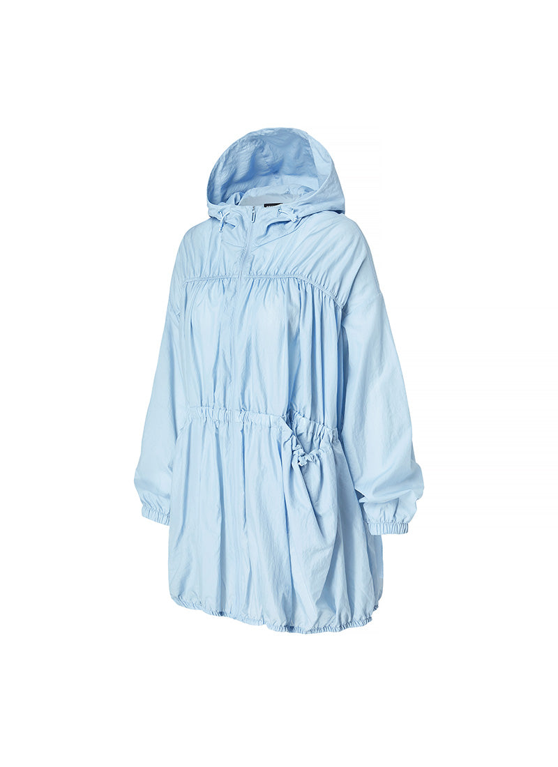 Stylish Airy Balloon Shirring Hood Long Jacket for Women - Trendy Oversized Outerwear for Casual Outings & Streetwear Fashion