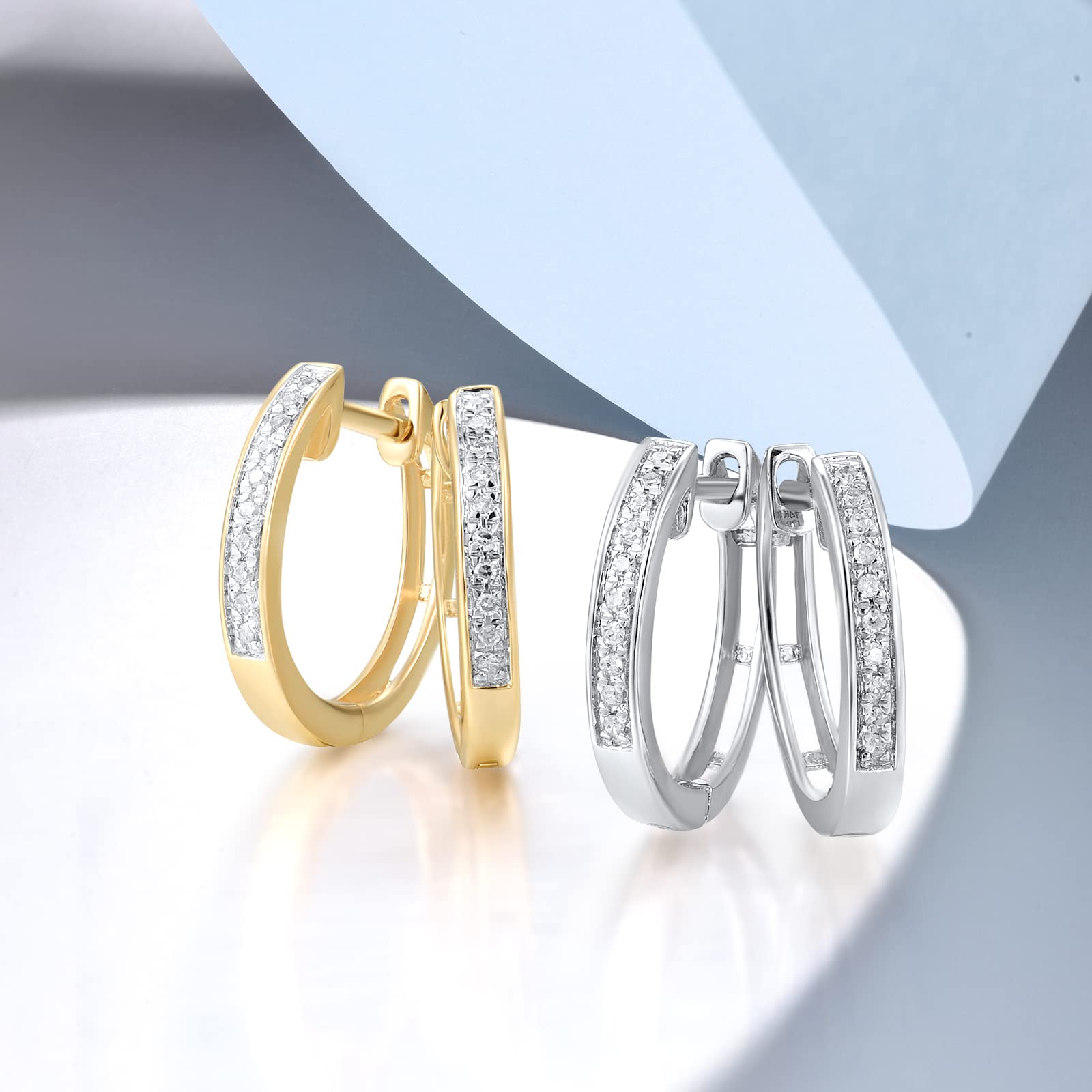 10K Solid Gold Genuine Diamond Huggie Hoop Earrings for Women - Dainty Everyday Luxury Hoops for Work, Date Night & Special Occasions