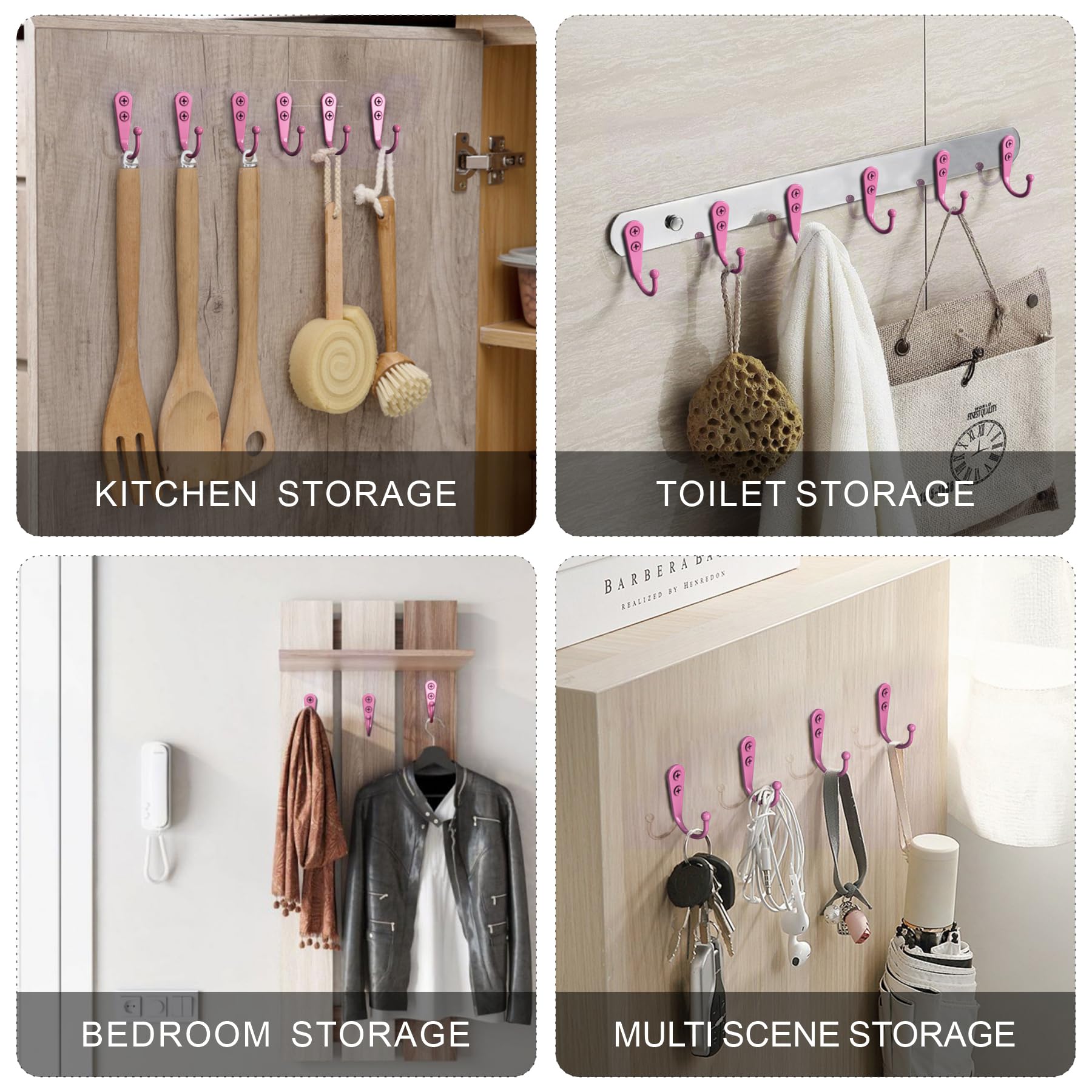 15PCS Heavy Duty Wall Hooks for Coats, Robes, Hats & Backpacks - Rustproof Metal Coat Hangers with 30 Screws (Red) - Perfect for Mudroom, Entryway, Bathroom & Closet Organization