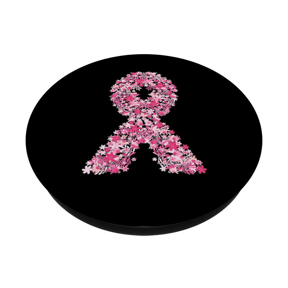 Pink Ribbon Floral PopSocket - Breast Cancer Awareness Swappable Grip for iPhone, Samsung & Tablets - Perfect Gift for Survivors, Supporters & Charity Events