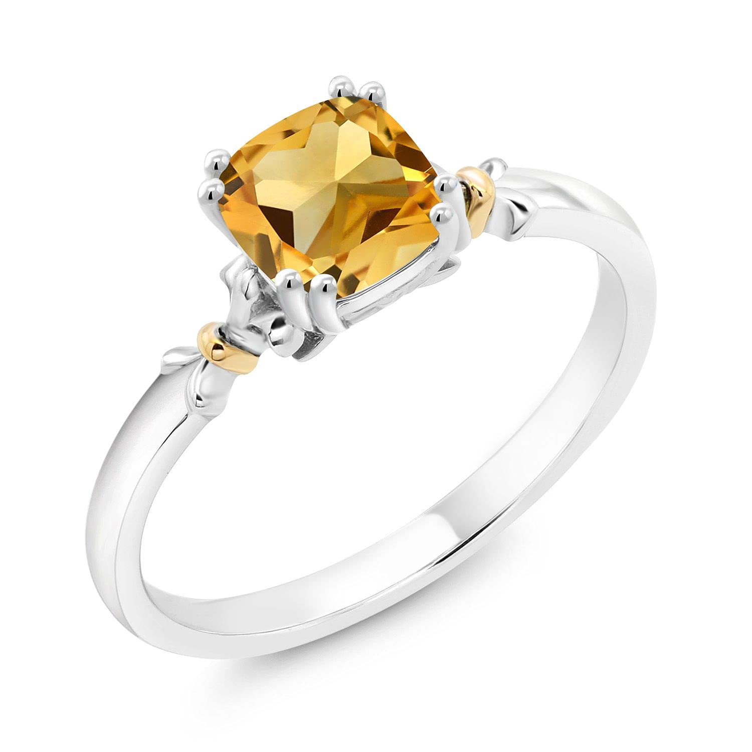 Gem Stone King 925 Sterling Silver & 10K Yellow Gold 6MM Cushion Cut Birthstone Ring | Women's Engagement, Wedding & Promise Ring | Sizes 5-9 | Perfect for Proposals, Anniversaries & Special Occasions