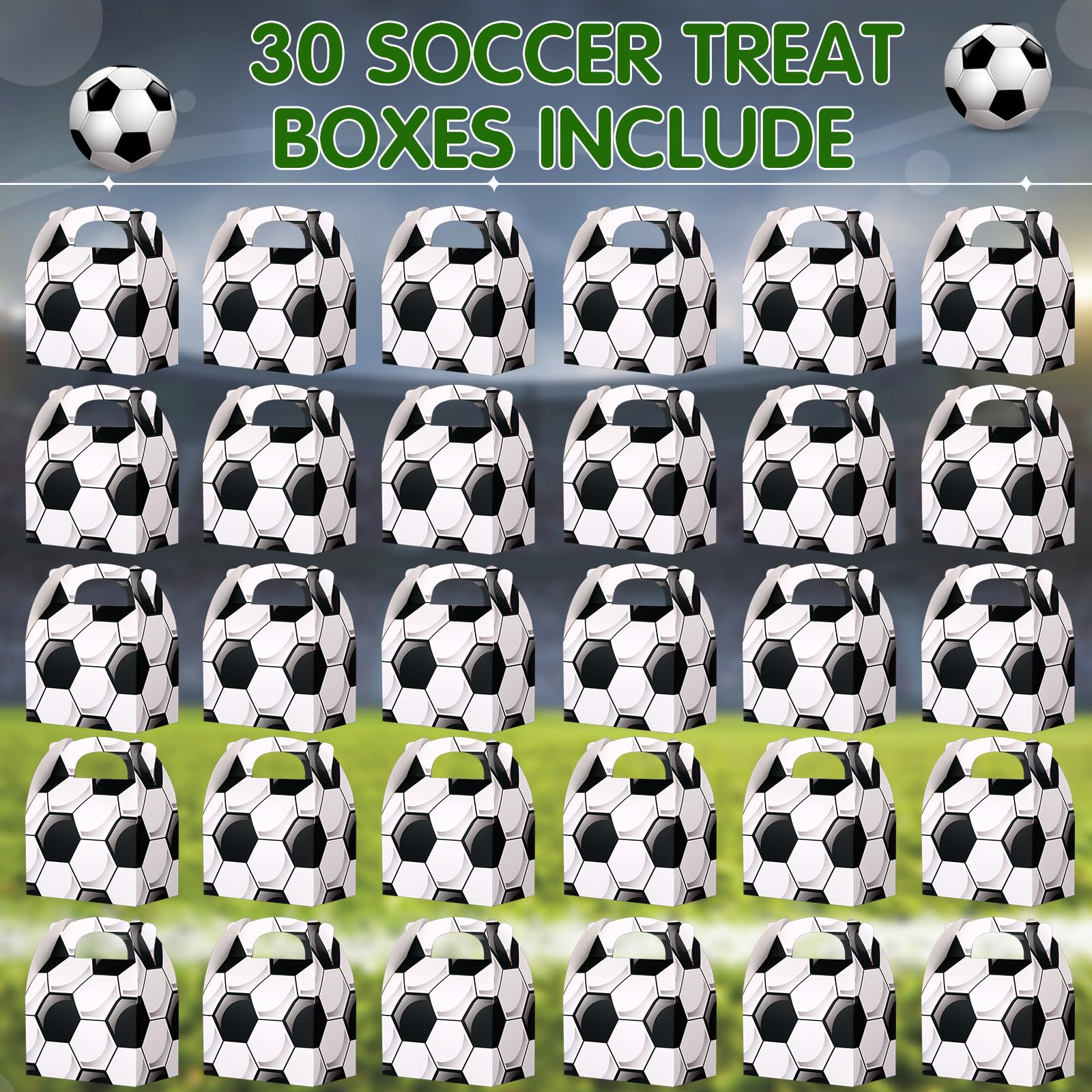**Aoriher 30 Pcs Soccer Party Favors - Soccer Treat Boxes with Handles, Soccer Theme Party Gift Boxes, Candy Snack Goody Bags for Birthday, Sports Celebration & Team Events - Perfect for Soccer Decorations, Party Supplies & Gift Wrapping**