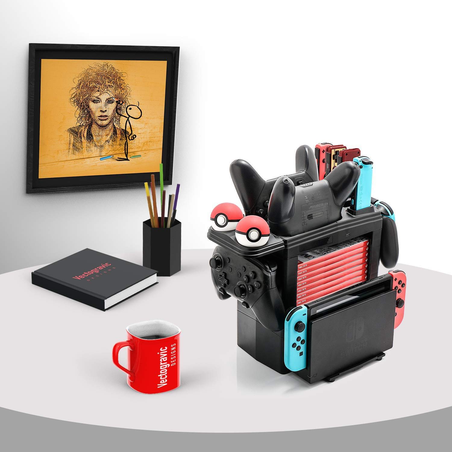 OSTENT Multi-Function LED Charging Dock Stand for Nintendo Switch Console & Games - Fast Charging Station with Display Shelf for Gaming Accessories | Perfect for Home Entertainment & Travel Gaming Setup