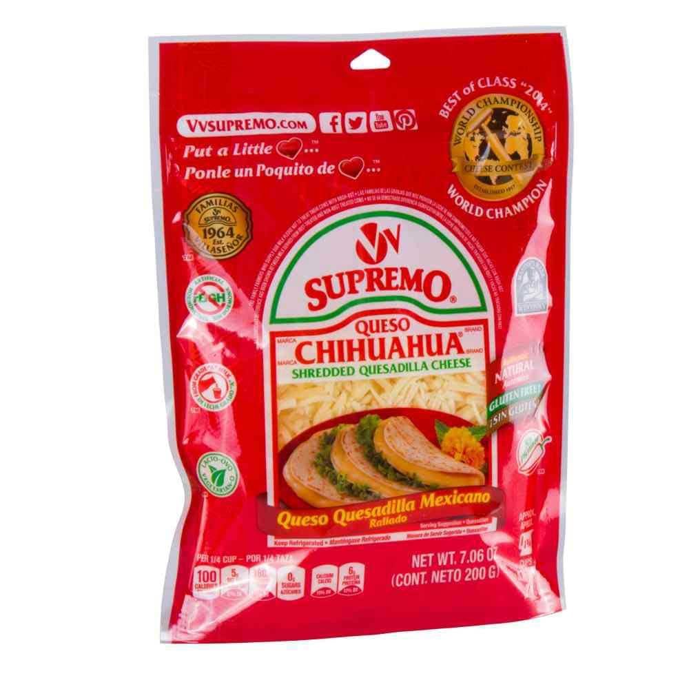 Supremo Queso Chihuahua Shredded Cheese for Quesadillas - 7.06 Oz (Pack of 12) | Perfect for Mexican Dishes, Nachos & Melting Recipes