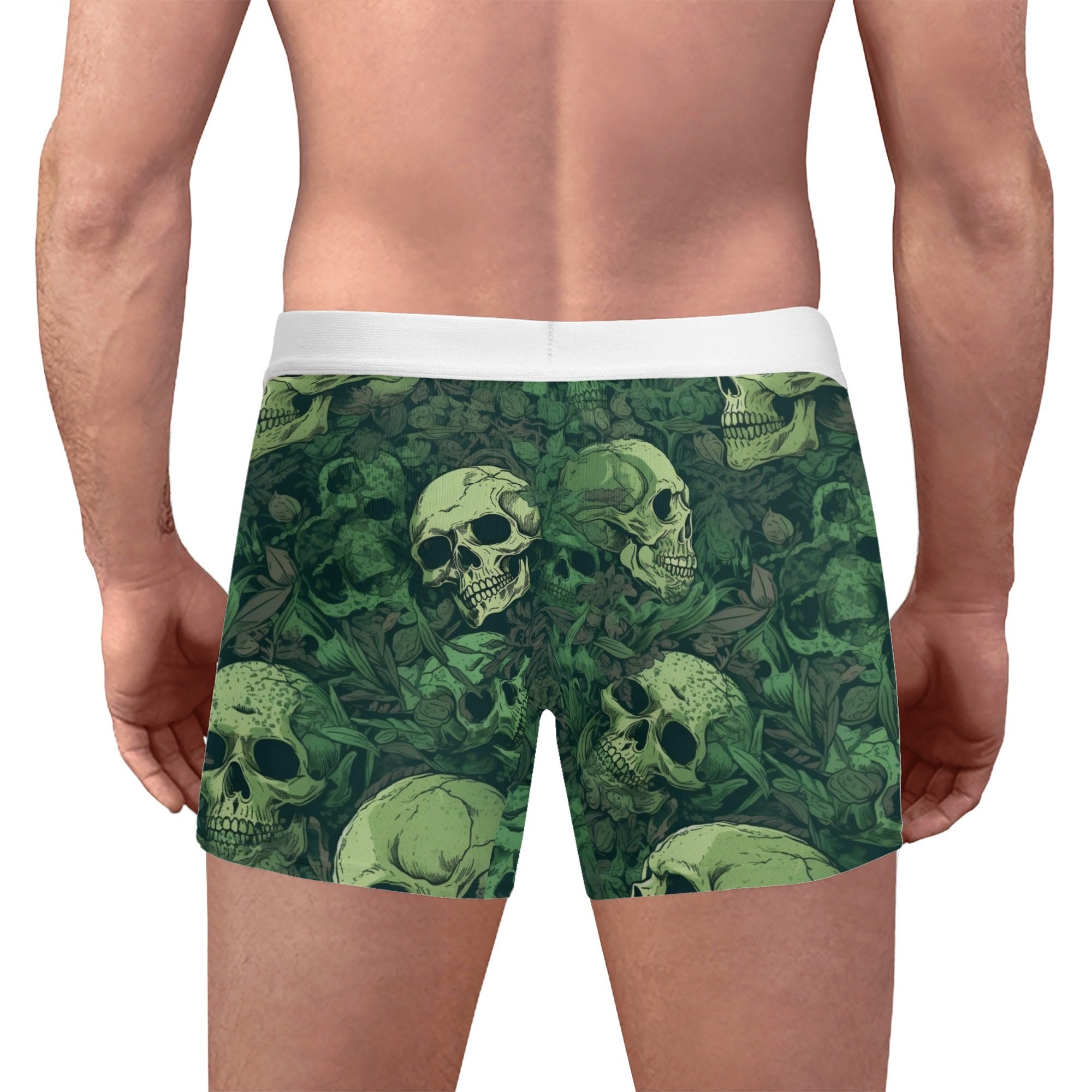 Green Skulls Boxer Briefs for Men - Comfortable Cotton Underwear with Unique Skull Print - Perfect for Casual Wear, Gym & Everyday Use