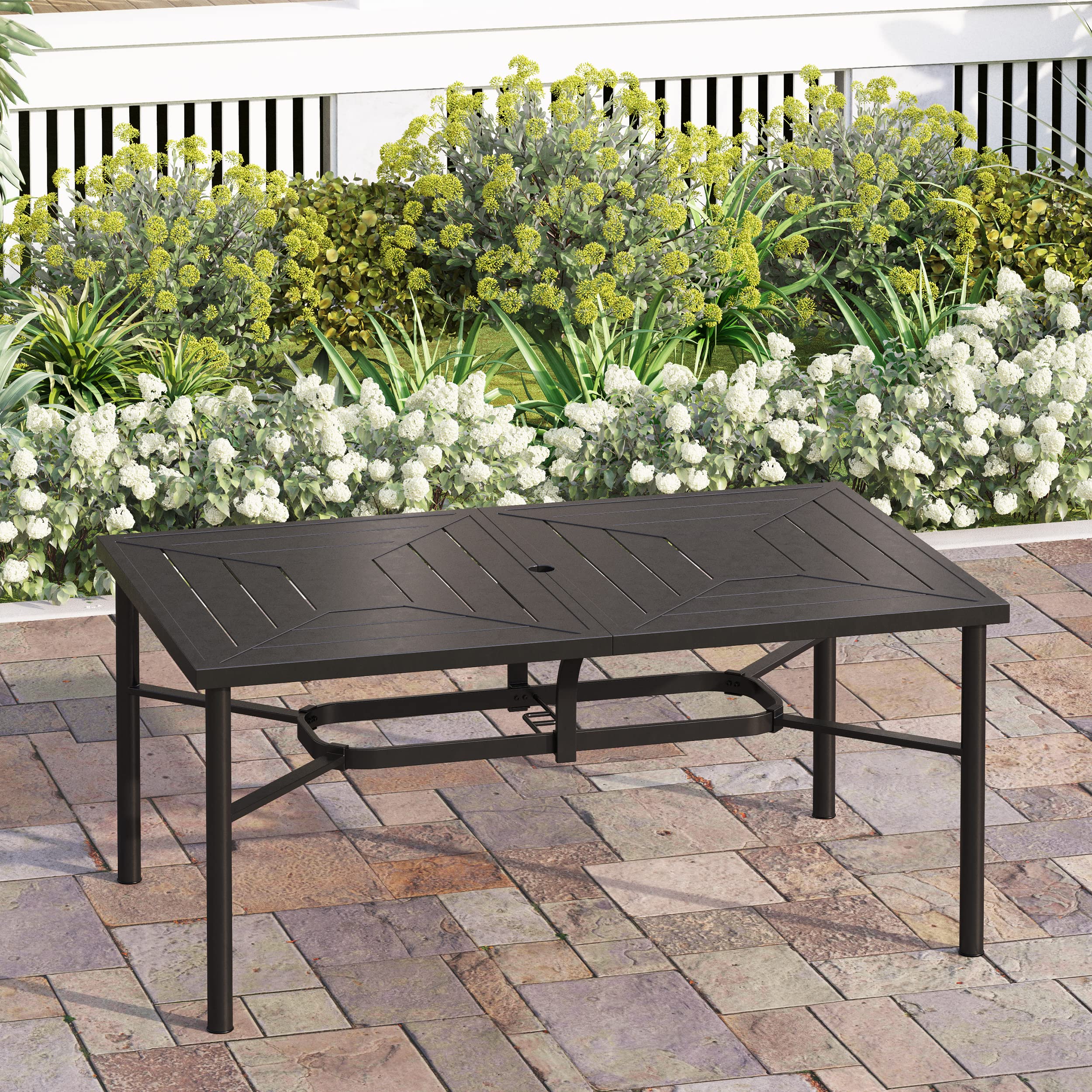 Outdoor Patio Dining Table with Umbrella Hole - 6-Person Metal Table for Lawn, Garden, Backyard & Porch | Perfect for Summer BBQs, Family Gatherings & Outdoor Entertaining
