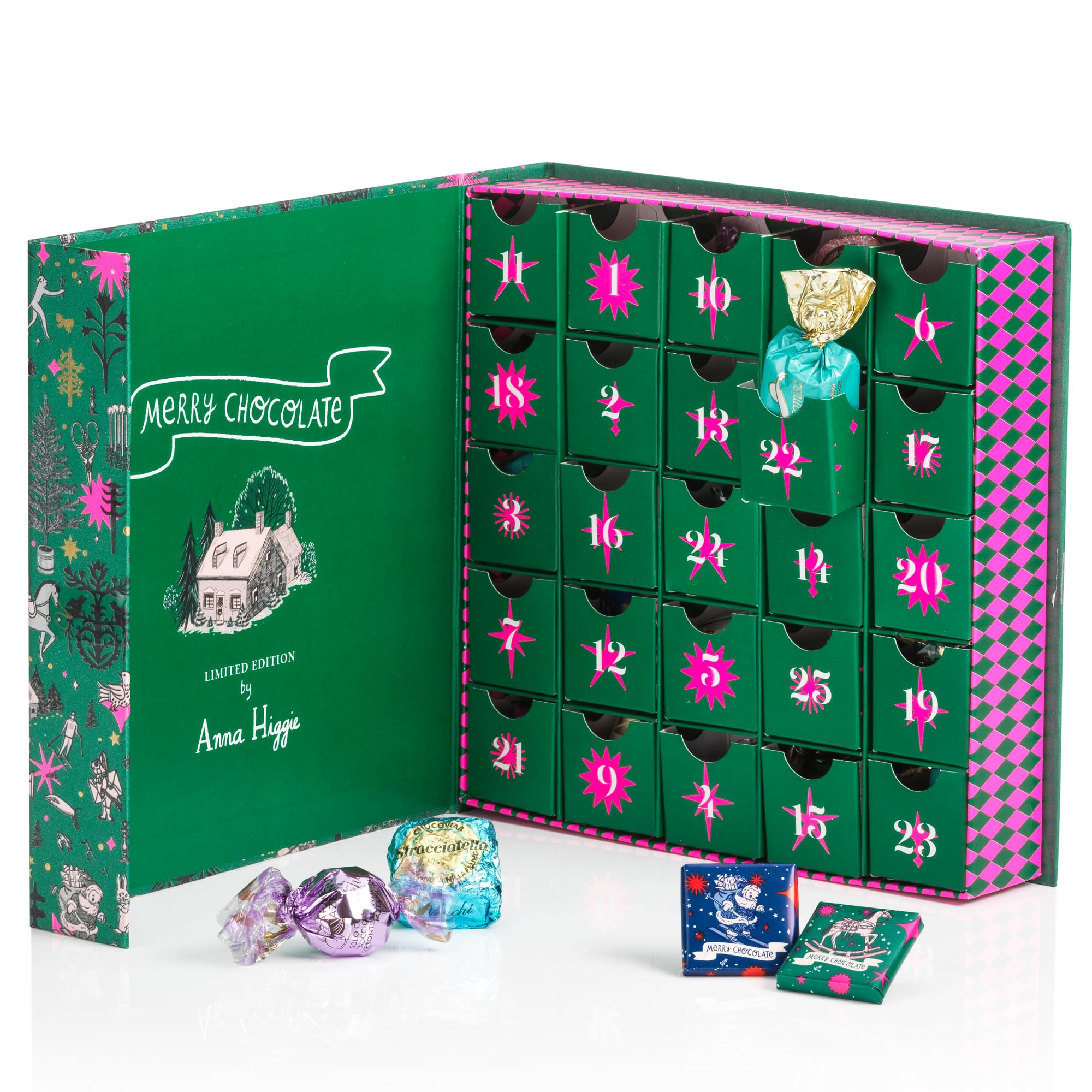 Venchi Holiday Prestige Book-Shaped Advent Calendar - 31 Assorted Premium Chocolates, Anna Higgie Artwork, Limited Edition Gift Box | Perfect for Christmas Countdown, Corporate Gifts & Luxury Chocolate Lovers