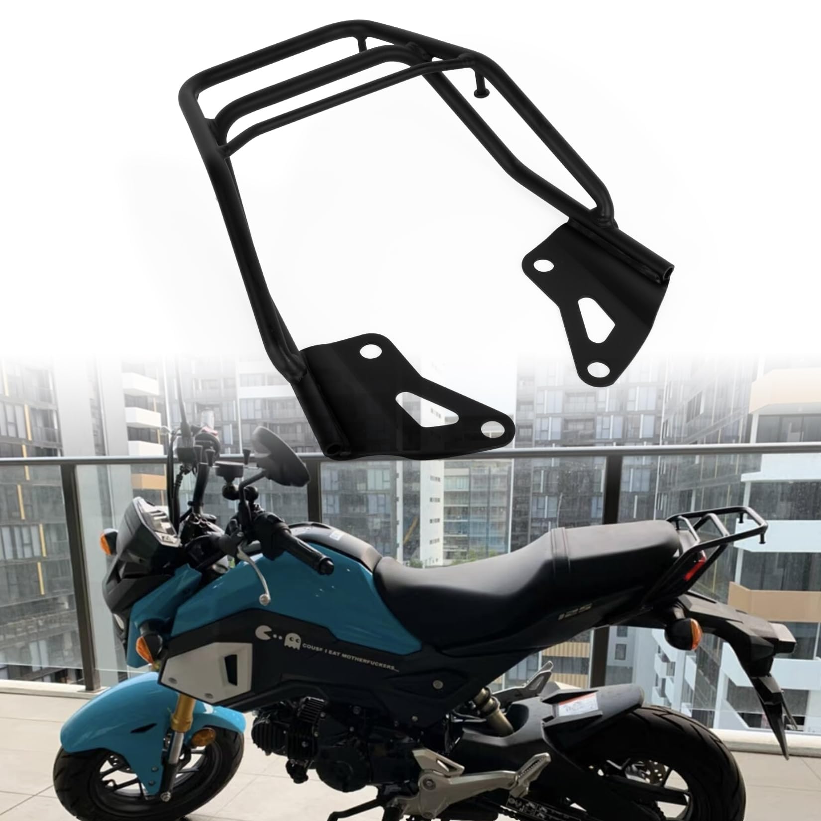PSLER Black Motorcycle Rear Luggage Rack for Honda Grom MSX125 (2016-2020) - Heavy Duty Iron Storage Carrier Shelf for Grom OG/SF Models - Perfect for Commuting, Grocery Runs & Adventure Riding