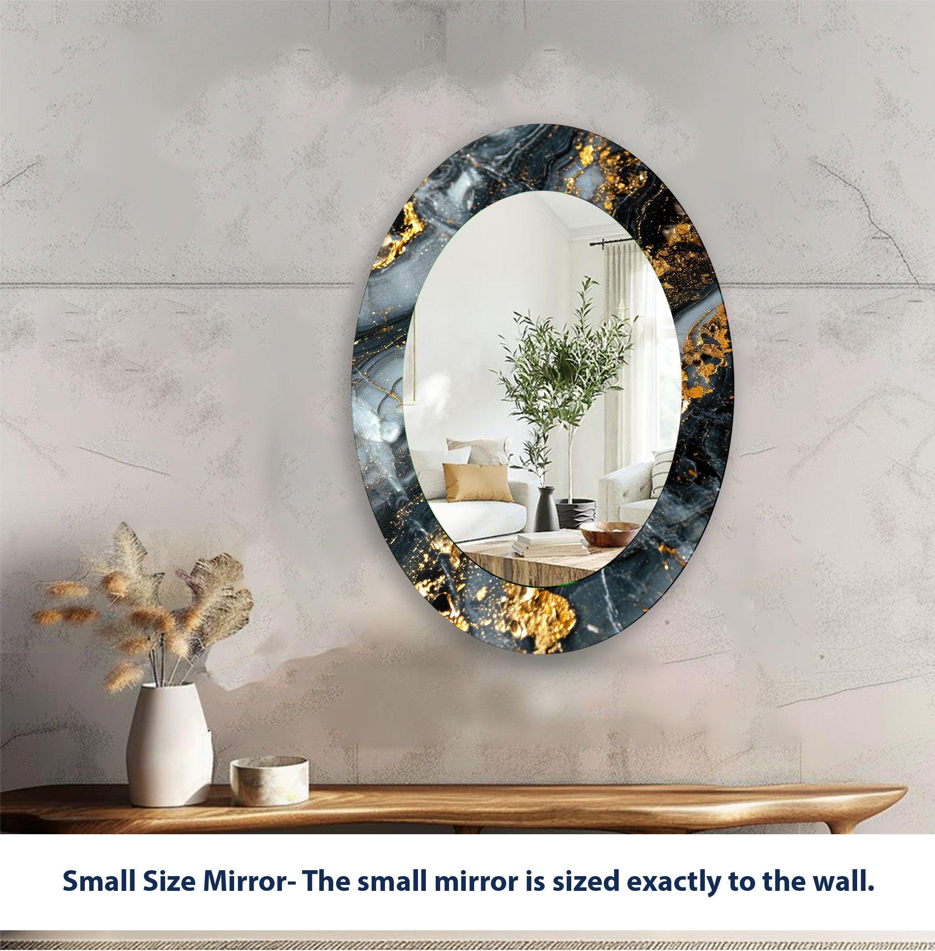 Elegant Black and Gold Abstract Oval Wall Mirror - Modern Home Decor for Living Room, Bedroom, or Entryway