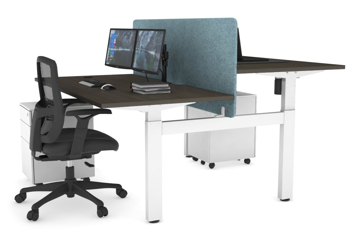 Adjustable Height 2-Person H Bench Workstation - White Frame (1400L x 800W) with Cable Management | Ergonomic Office Desk for Home & Workspace
