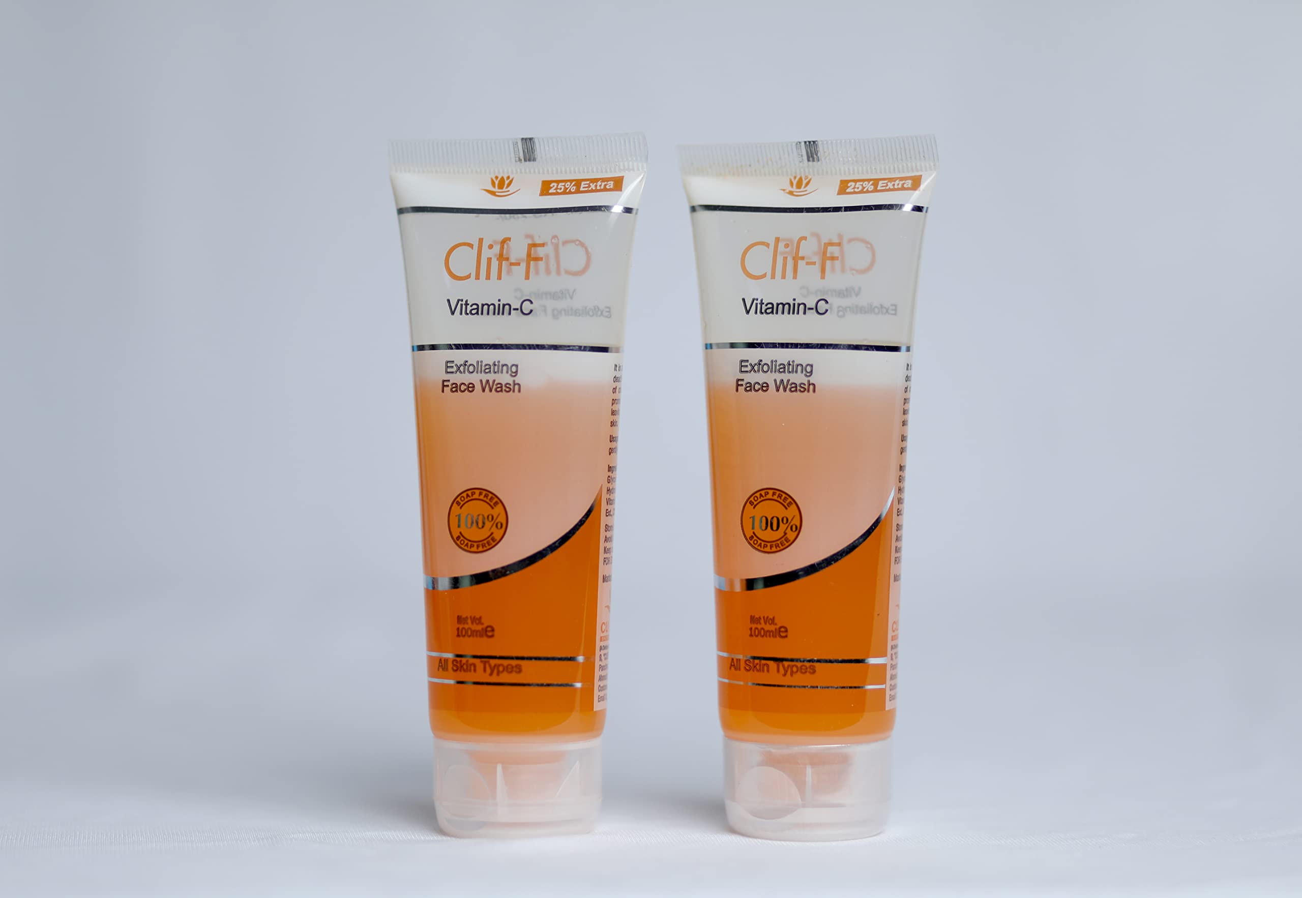 CLIF-F Vitamin C Face Wash - Pack of 2 | Brightening & Cleansing Facial Cleanser for Glowing Skin | Perfect for Daily Skincare Routine & Travel