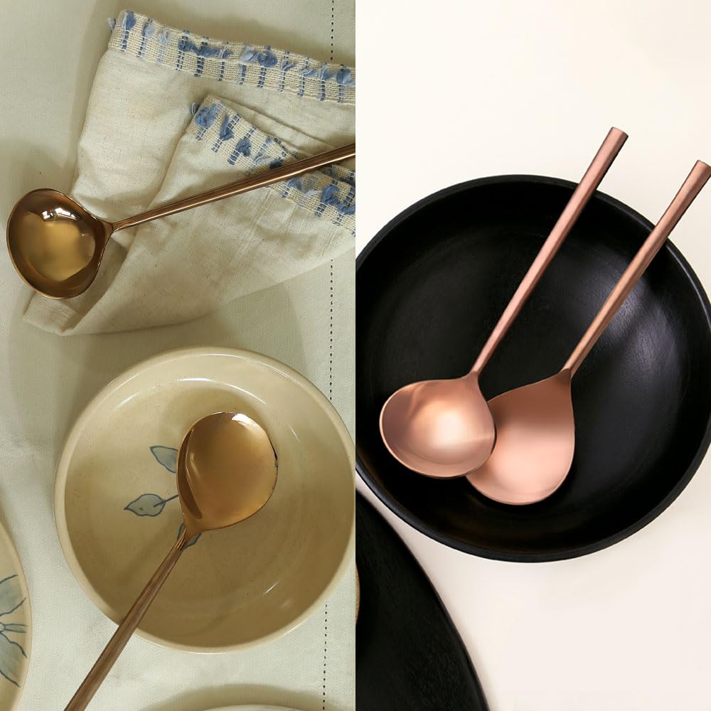 Ellementry Enigma Rose Gold Serving Spoon Set of 2 - Premium 18/8 Stainless Steel Food Grade Tableware - Elegant Serving Utensils for Rice, Pasta, Curry & More - Perfect for Home Dining, Restaurants & Dinner Parties