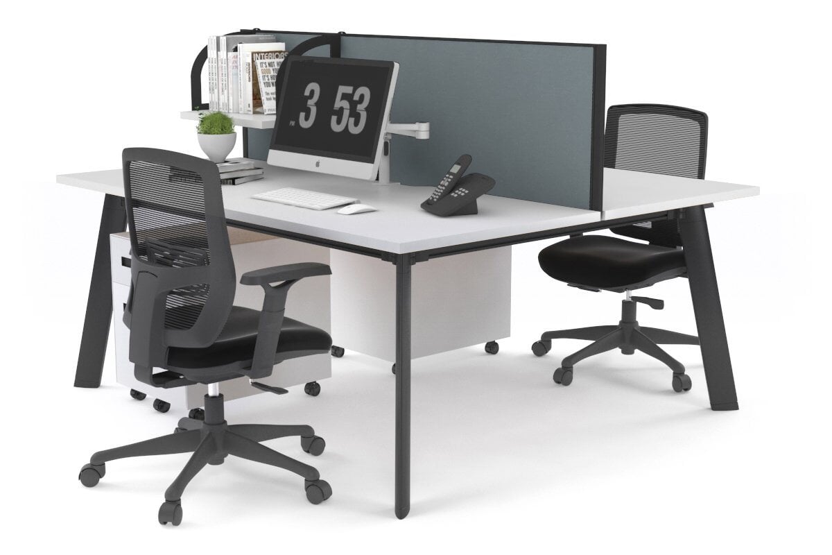 2-Person Workstation with Black Frame - 1800L x 700W Dimensions for Office or Home Office Use