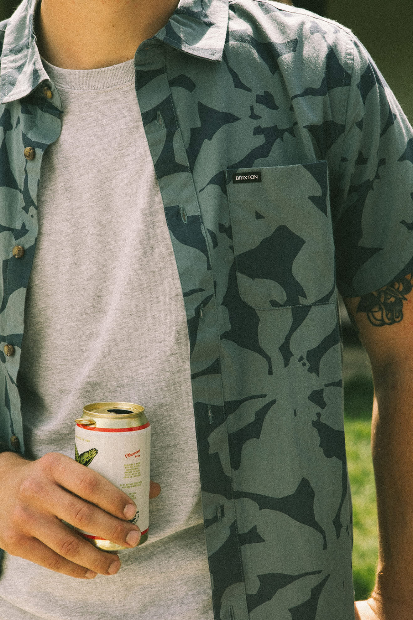Floral Print Short Sleeve Shirt for Men - Washed Navy & Azure Blue - Casual Summer Wear, Beach Outfit, and Outdoor Activities