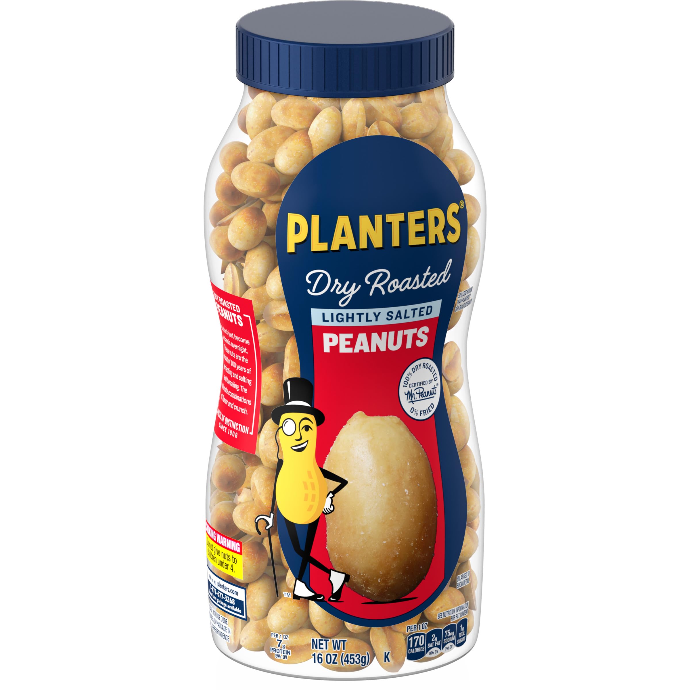 Dry Roasted Peanuts Lightly Salted - Planters 16oz (Pack of 1) | Healthy Snack for Office, Travel & Movie Nights