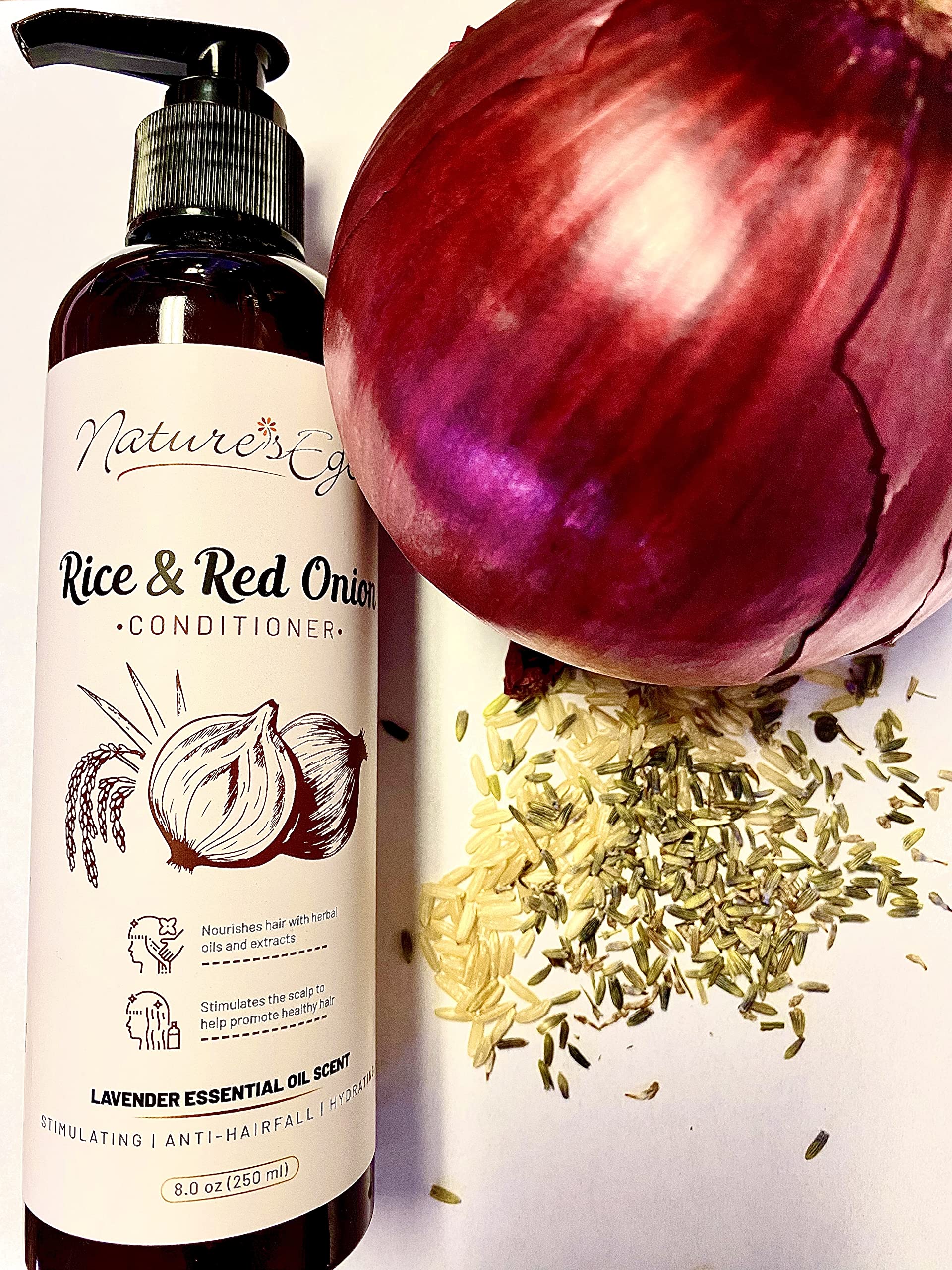 Nature's Ego Rice & Red Onion Hair Conditioner for Damaged Hair - Deep Nourishing & Repair Treatment for Dry, Frizzy Hair - Perfect for Daily Use & Salon-Quality Results at Home